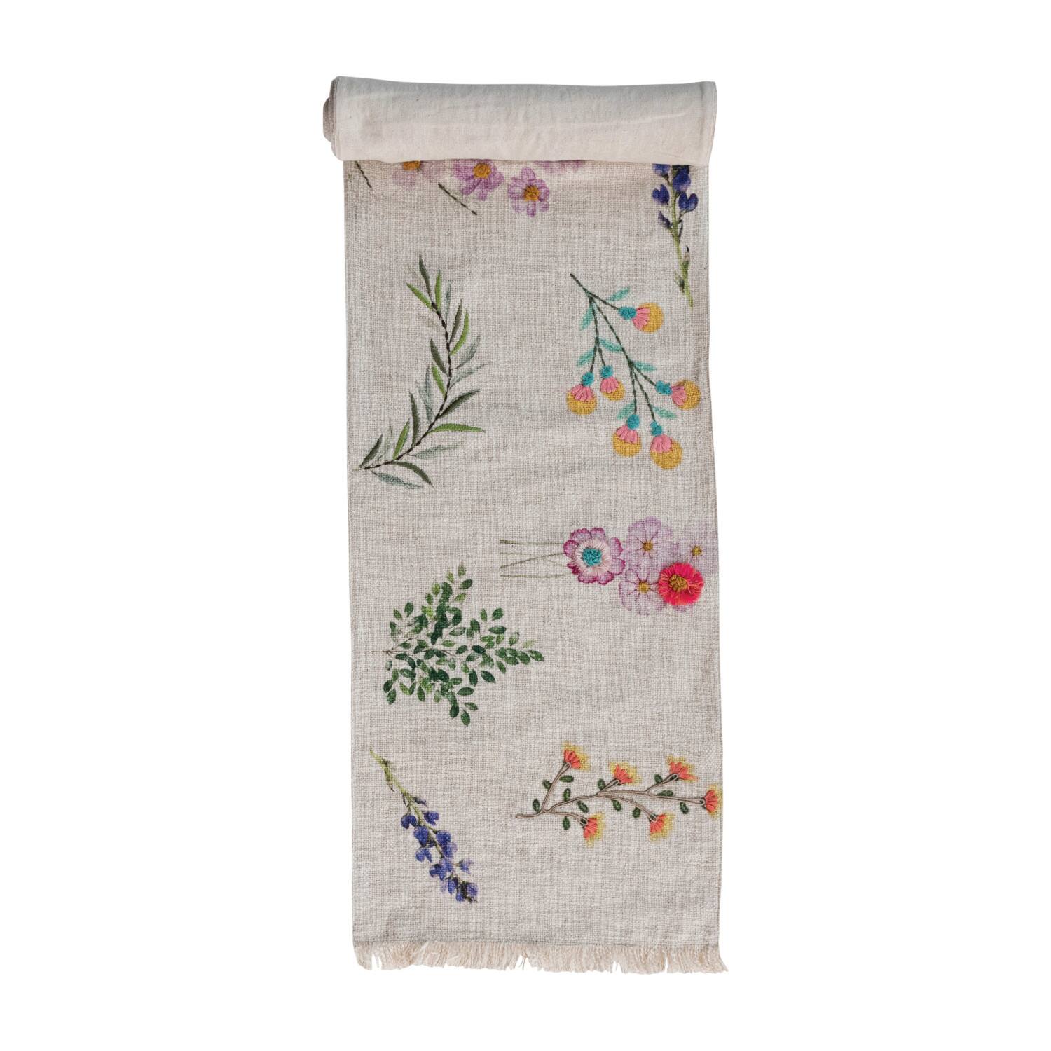 Hello Honey® 72" Multicolor Slub Printed Embroidered Flower Table Runner