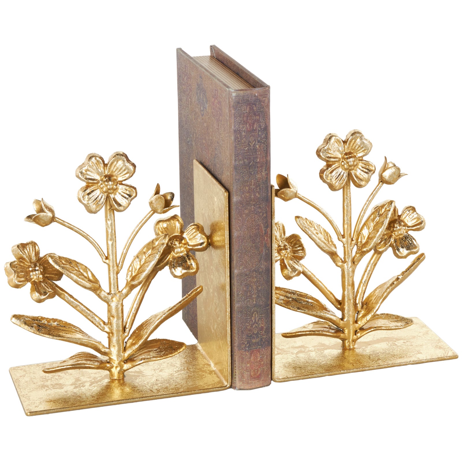 6.5&#x22; Gold Shimmer Metal Floral Bookends, 2ct.