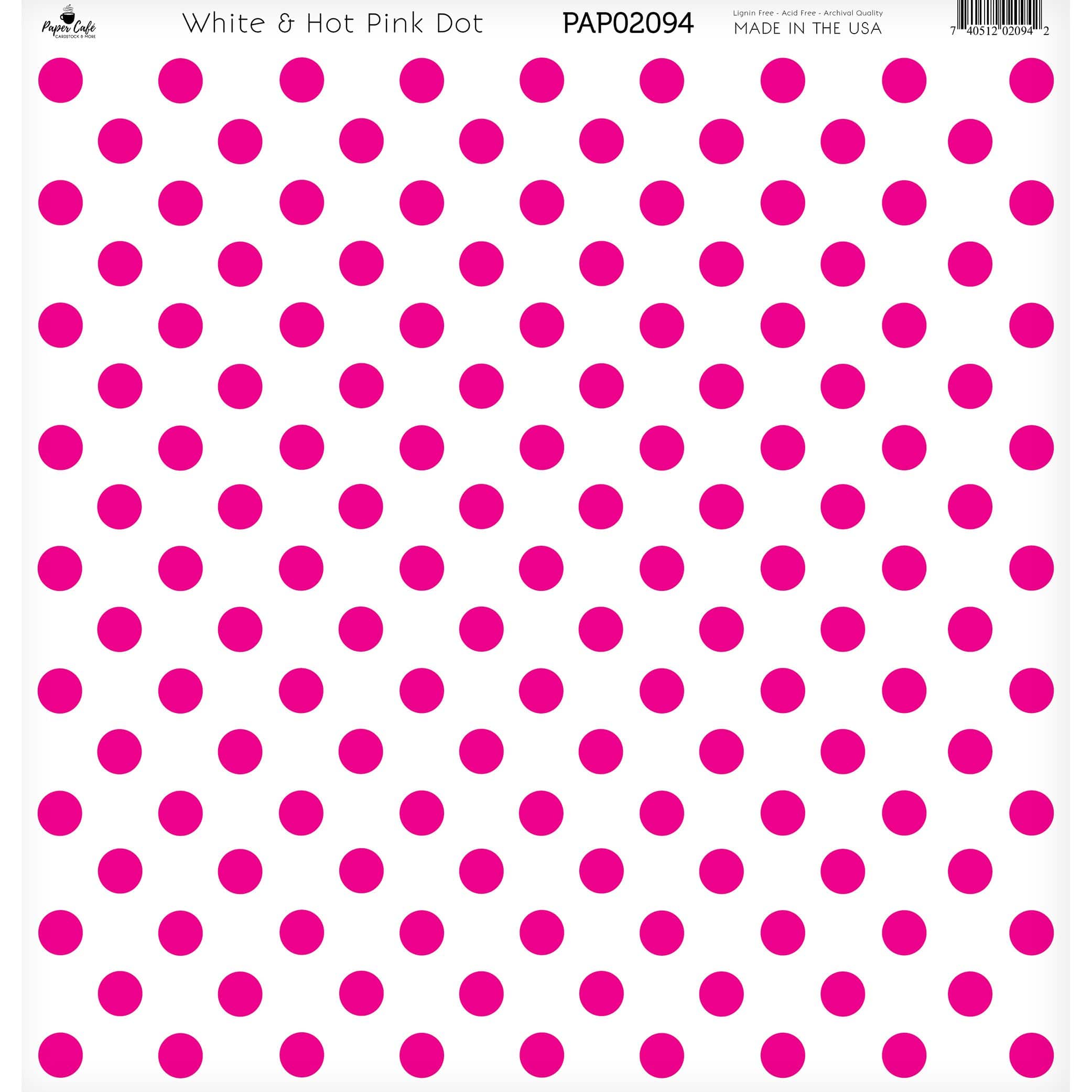 Paper Caf&#xE9; White &#x26; Hot Pink Dot 12&#x22; x 12&#x22; Cardstock, 15 Sheets