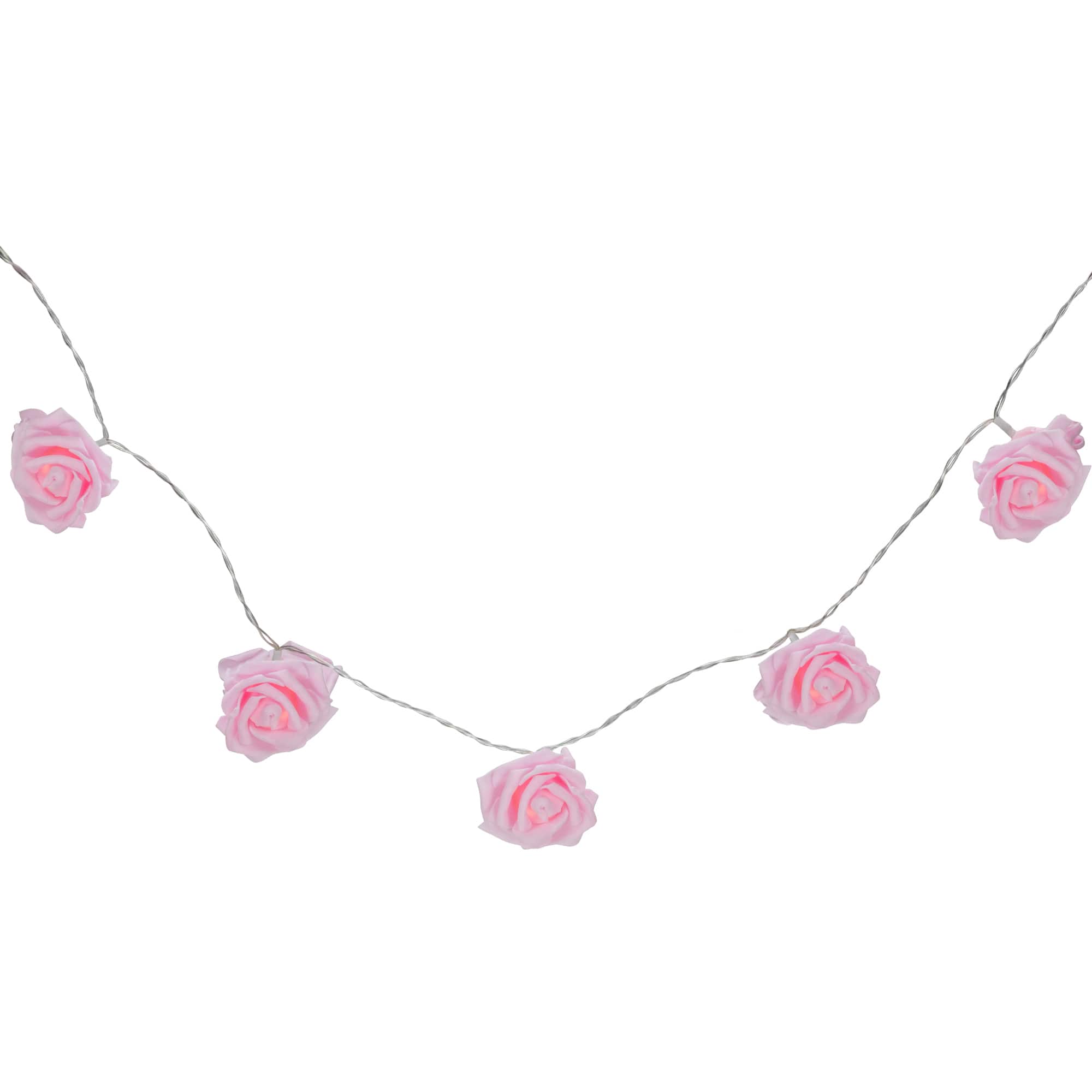 10ct. Pink Rose Flower LED String Lights with Clear Wire