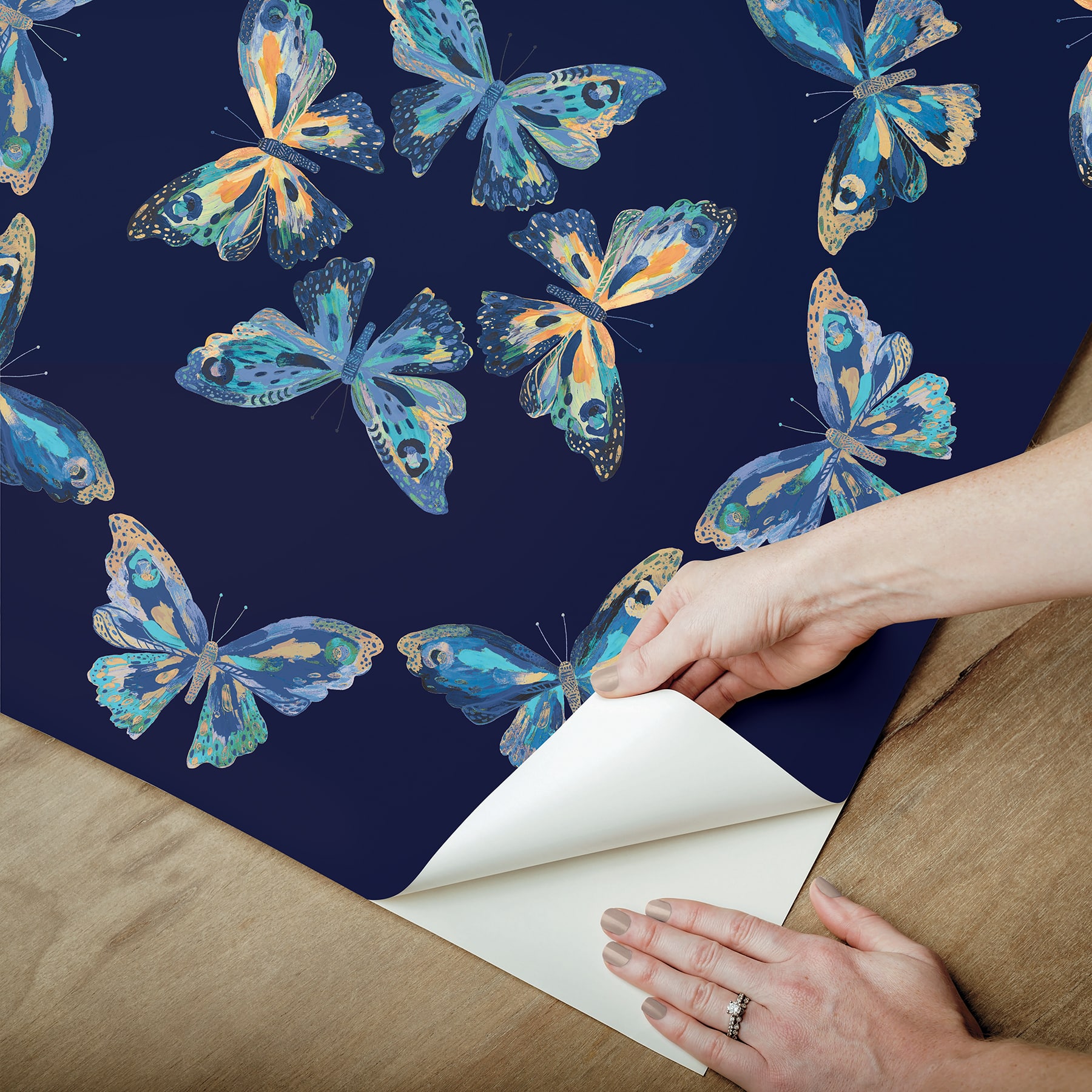 RoomMates Blue Papillon Peel &#x26; Stick Wallpaper