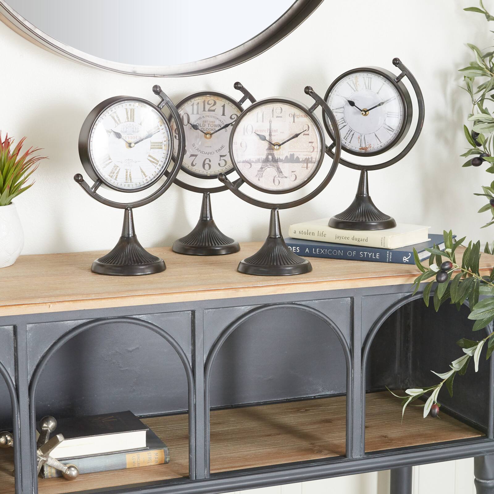 12&#x22; Black Metal Vintage Standing Clock Set