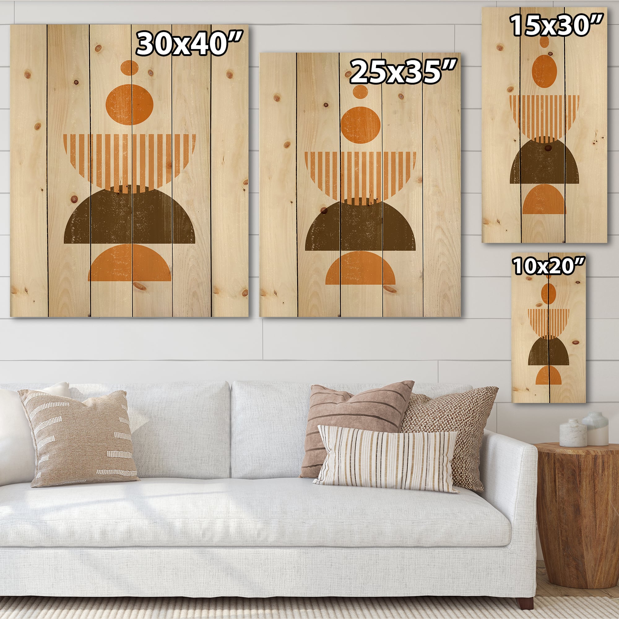 Designart - Abstract Minimal Sun and Moon In Earth Tones I - Modern Print on Natural Pine Wood