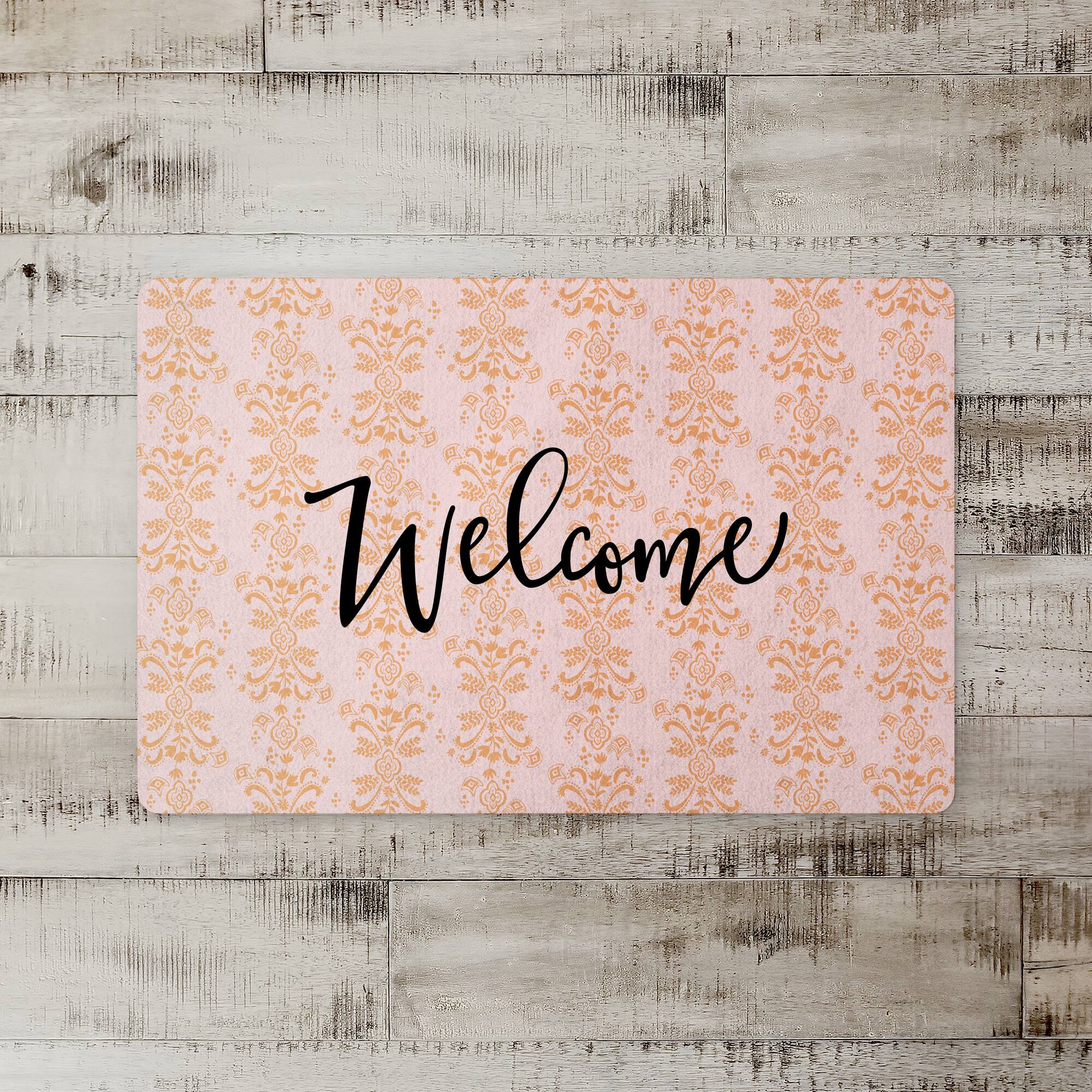 Welcome Floral Crest Floor Mat