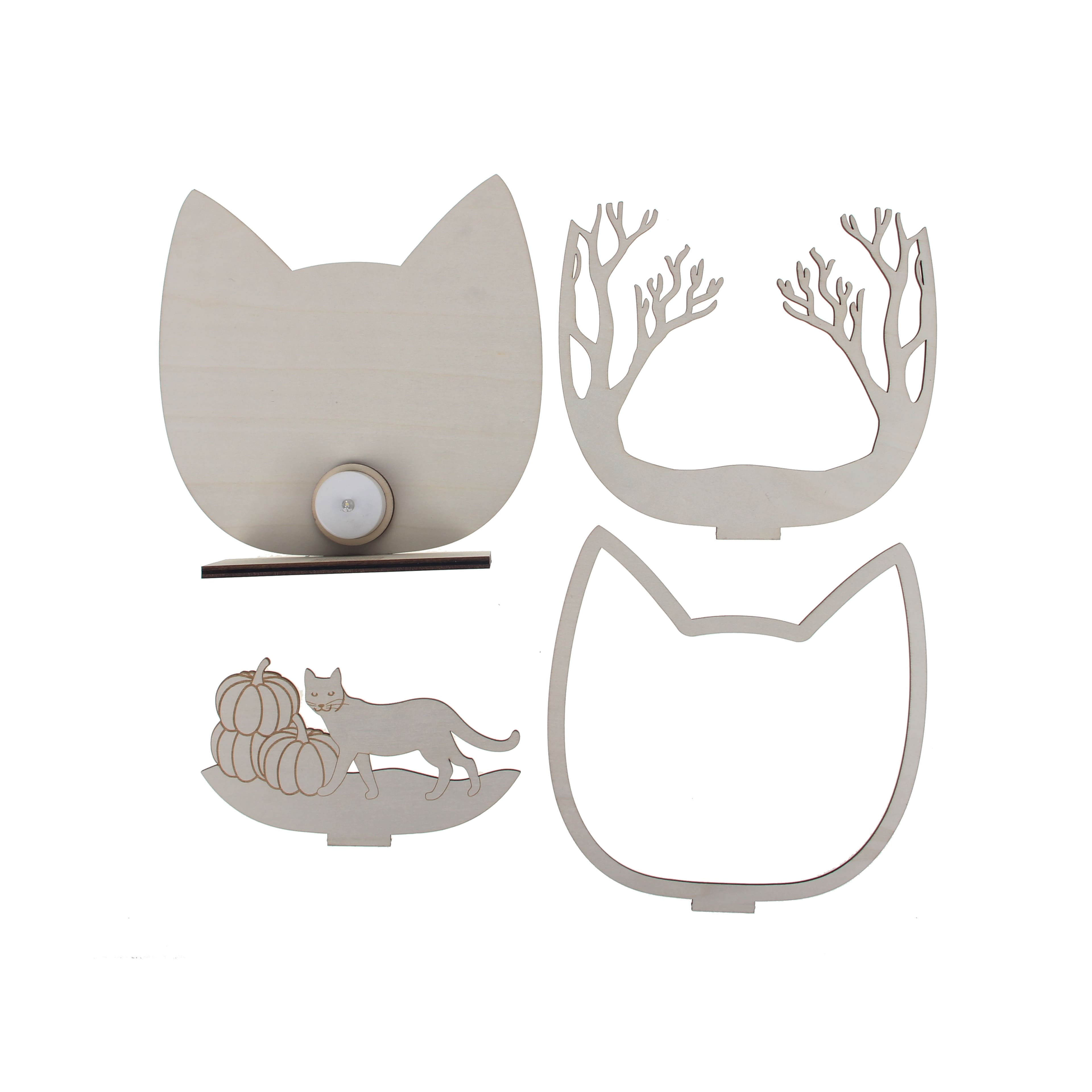 8.25&#x22; DIY Layered Cat LED Wood D&#xE9;cor by Make Market&#xAE;