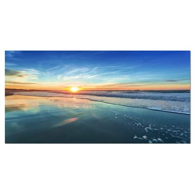 Designart - Blue Seashore with Distant Sunset - Seascape Canvas Art ...