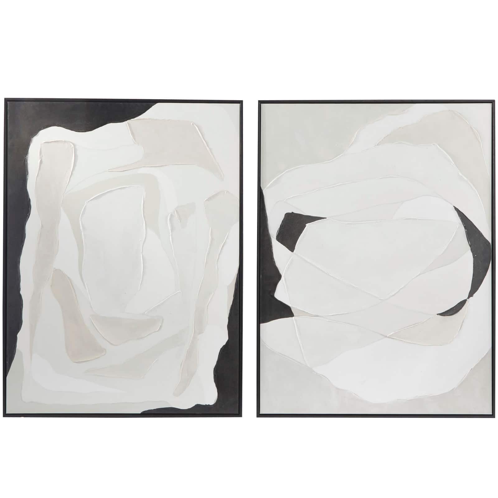 White Canvas Abstract Framed Wall Art with Black Frame Set of 2 30&#x22;, 40&#x22;