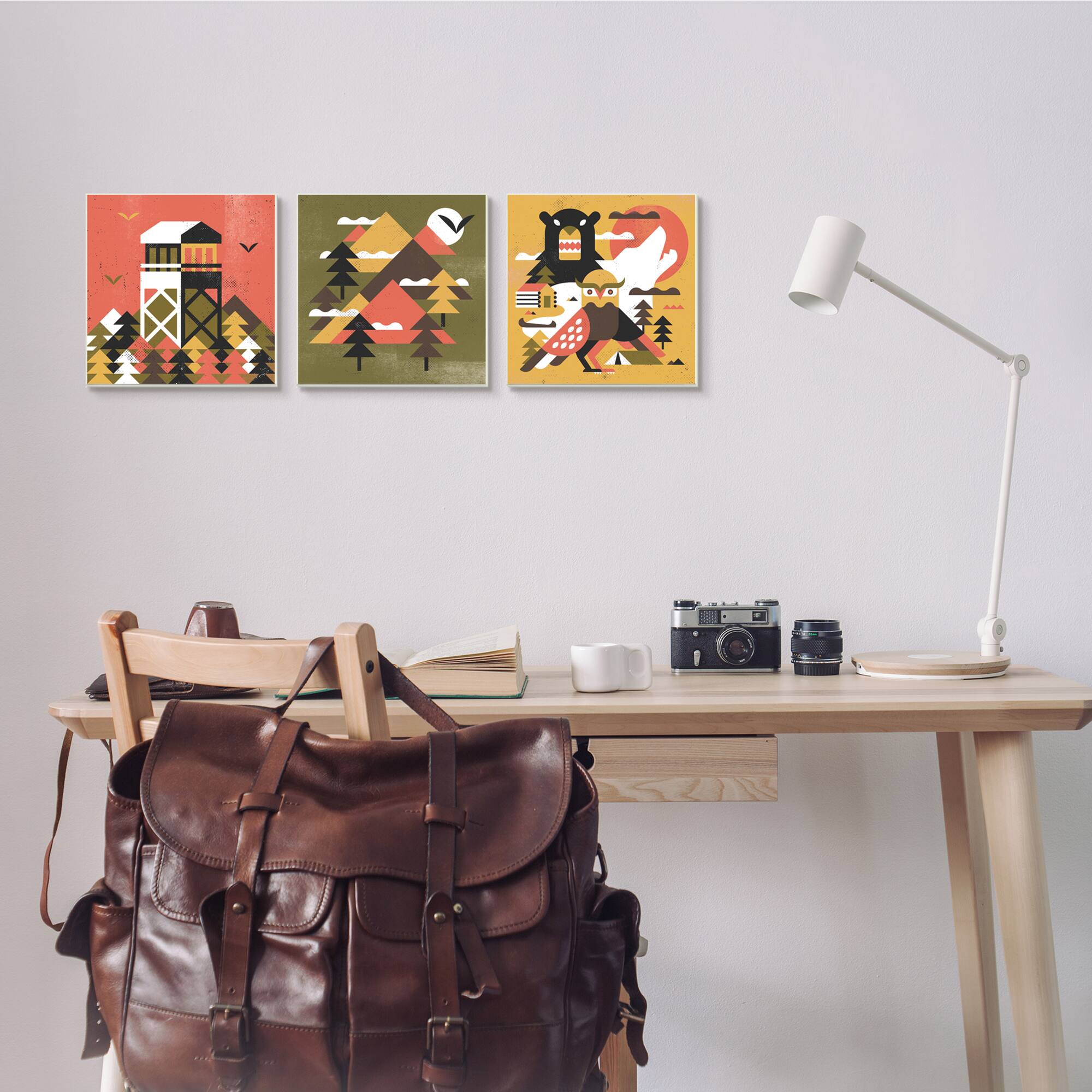 Stupell Industries Kids' Rustic Forest Animal Camp Adventure Geometric Shapes,12" x 12"