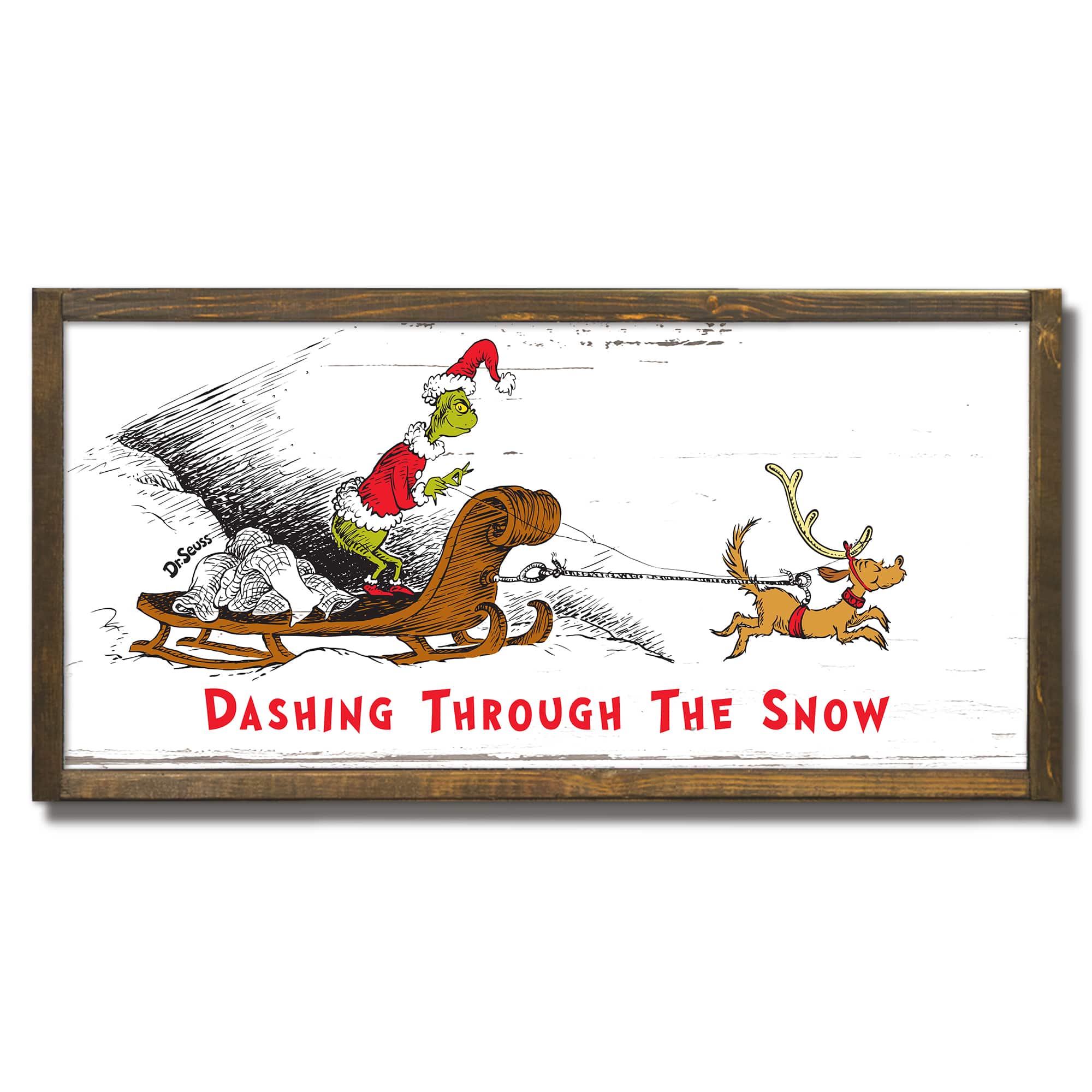 The Grinch Dashing Through the Snow 24&#x22; x 12&#x22; Dr. Seuss Framed Wood Plaque