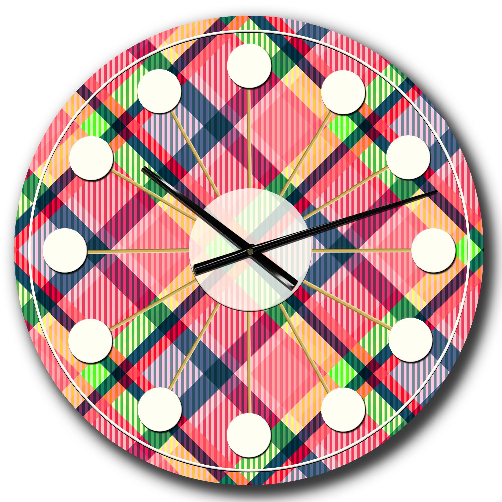 Designart 'Tartan Geometrical Texture I Mid-Century Modern Wall Clock