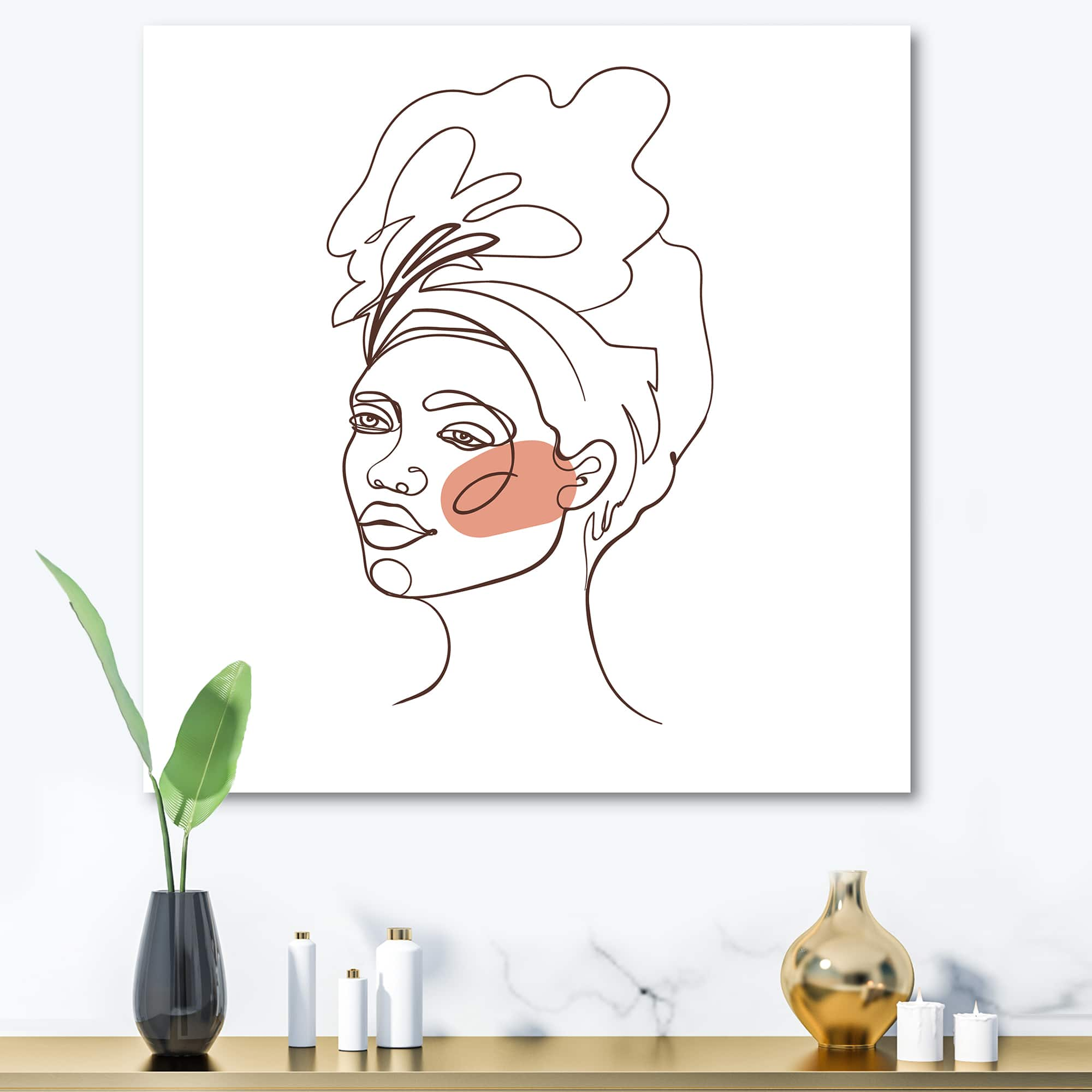 Designart - One Line Portrait of African American Woman III - Modern Canvas Wall Art Print