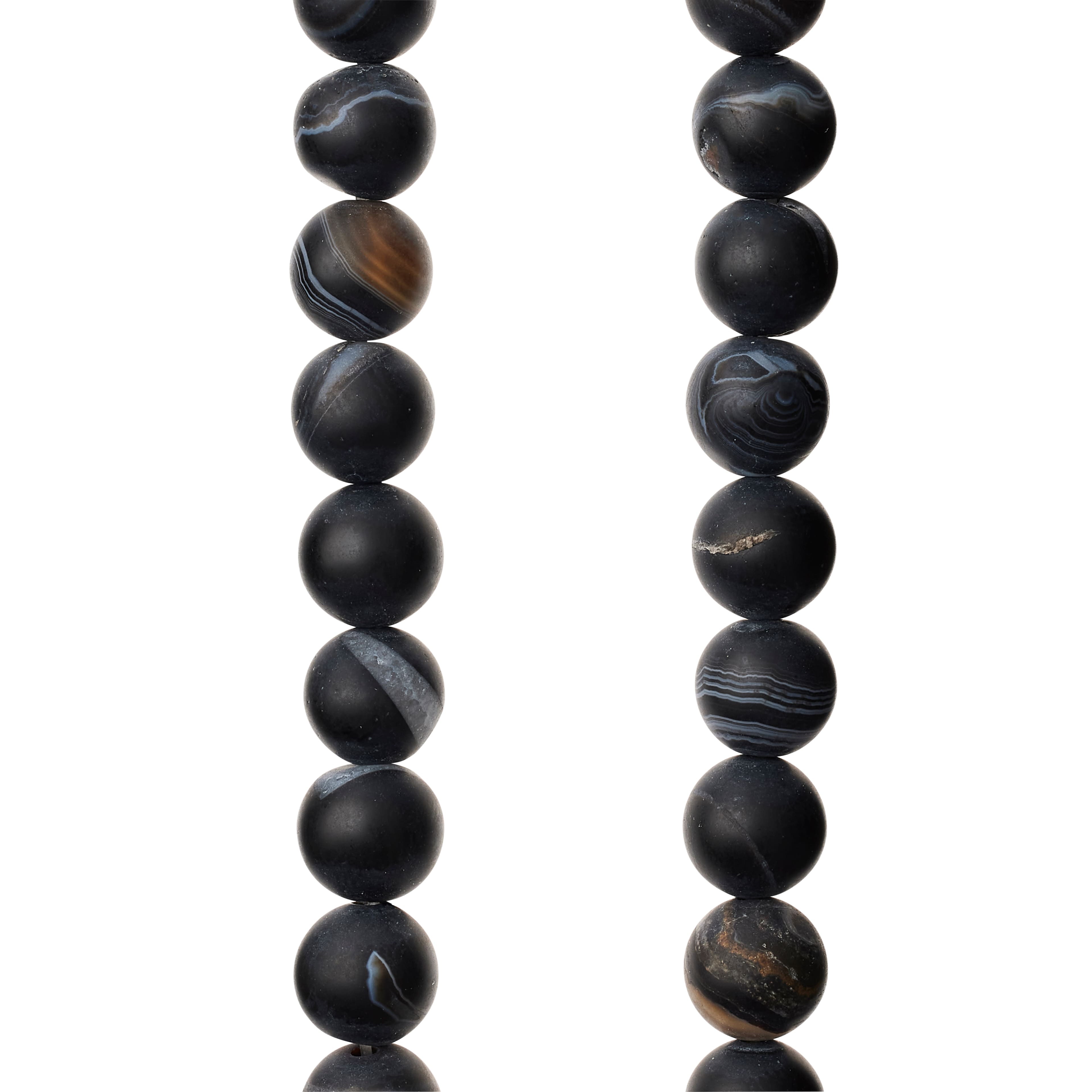 12 Pack: Matte Black & Brown Striped Agate Round Beads, 8mm by Bead Landing™