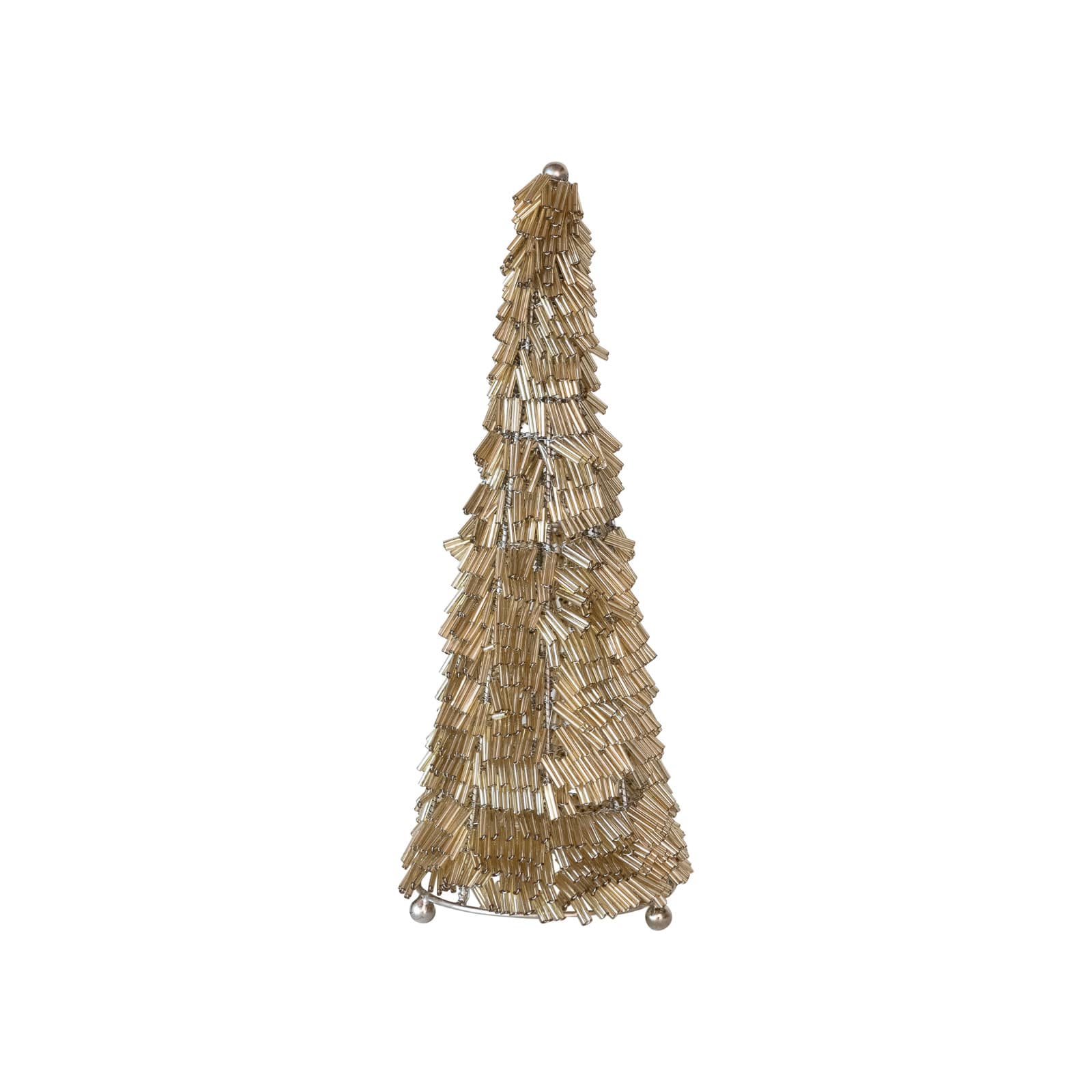 Hello Honey&#xAE; 10.75&#x22; Gold &#x26; Nickel Wire &#x26; Glass Beaded Christmas Tree