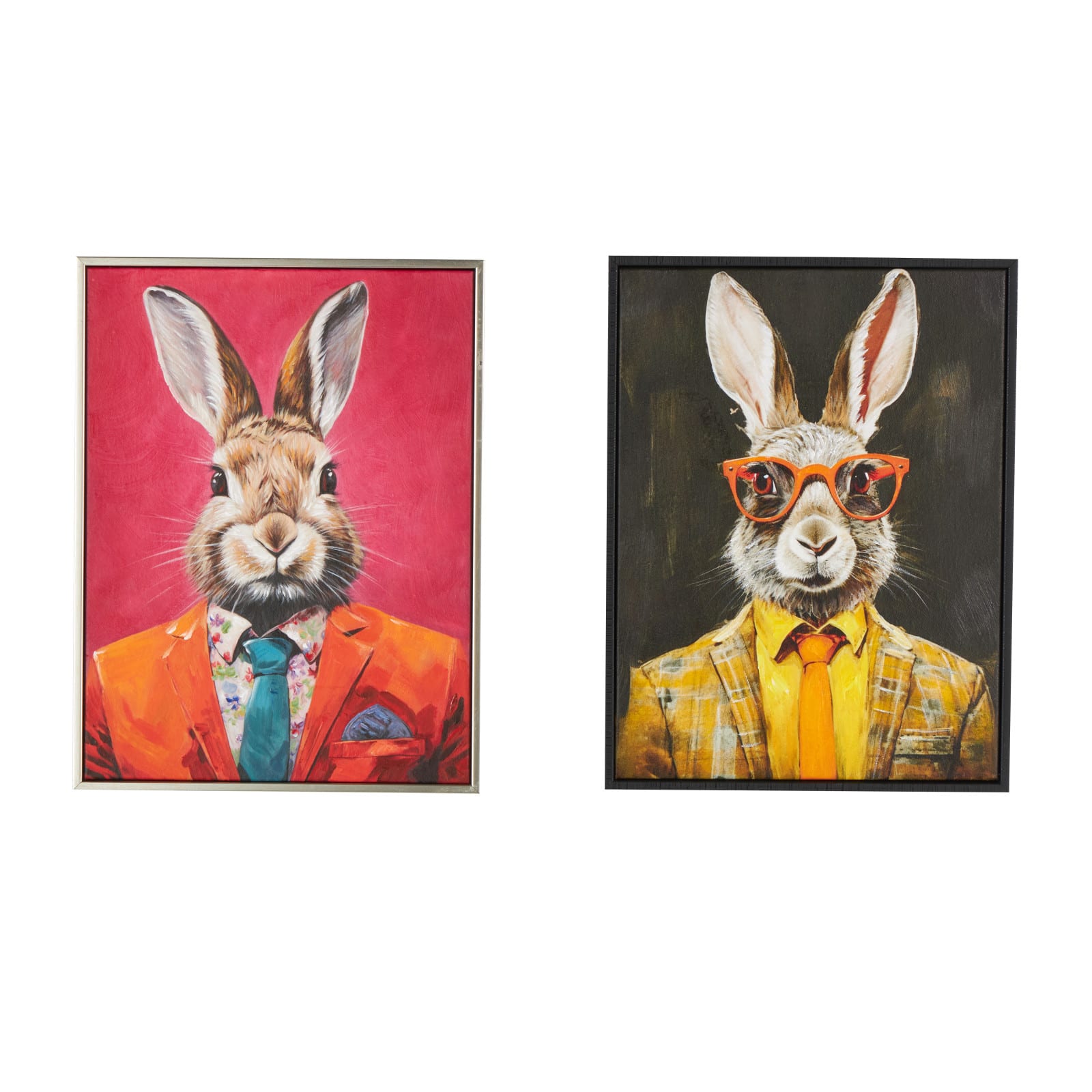 13" x 17" Multicolored Business Rabbit with Glasses & Handkerchief Canvas Framed Wall Art Set