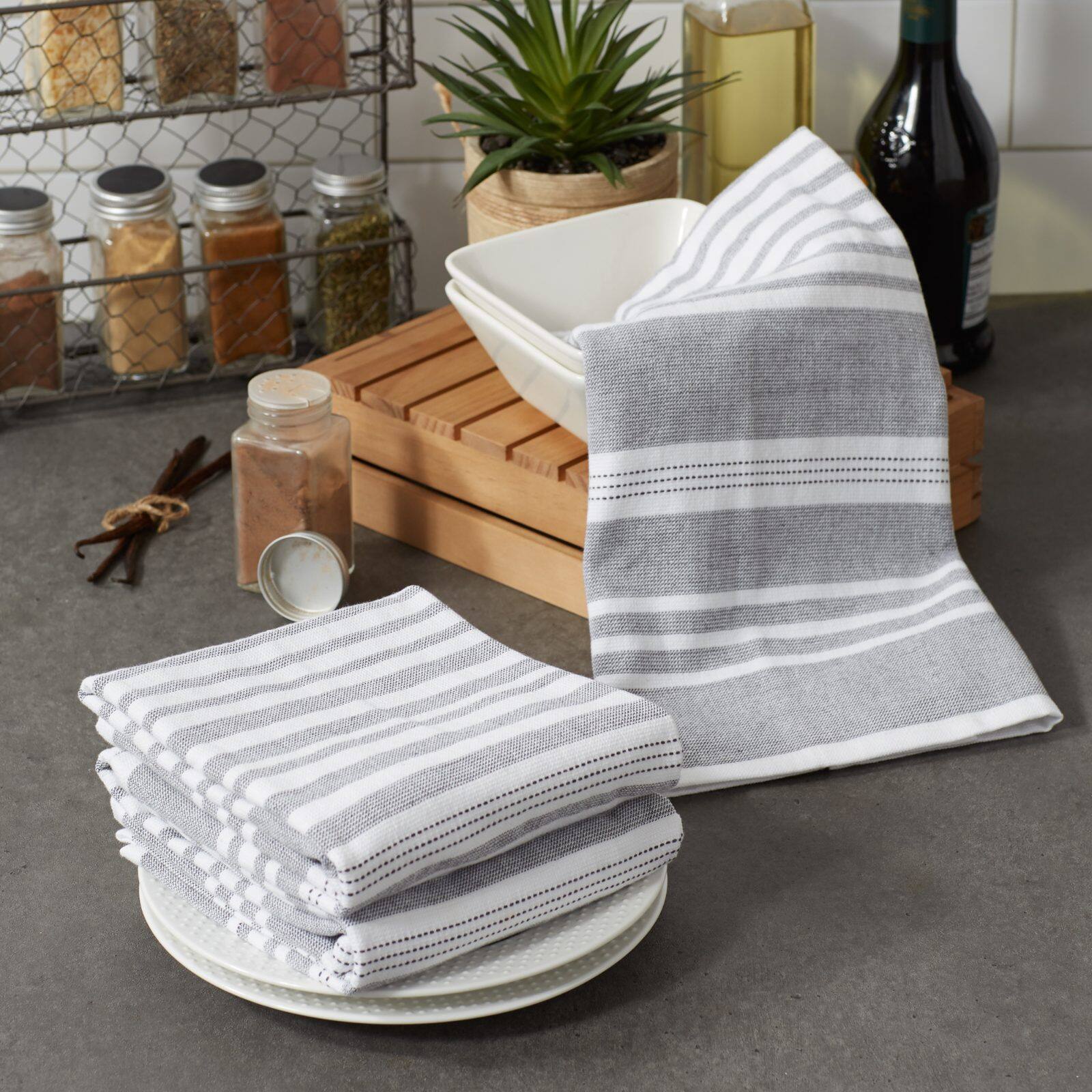 DII® Mineral Variegated Stripe Terry Dishtowels, 3ct.
