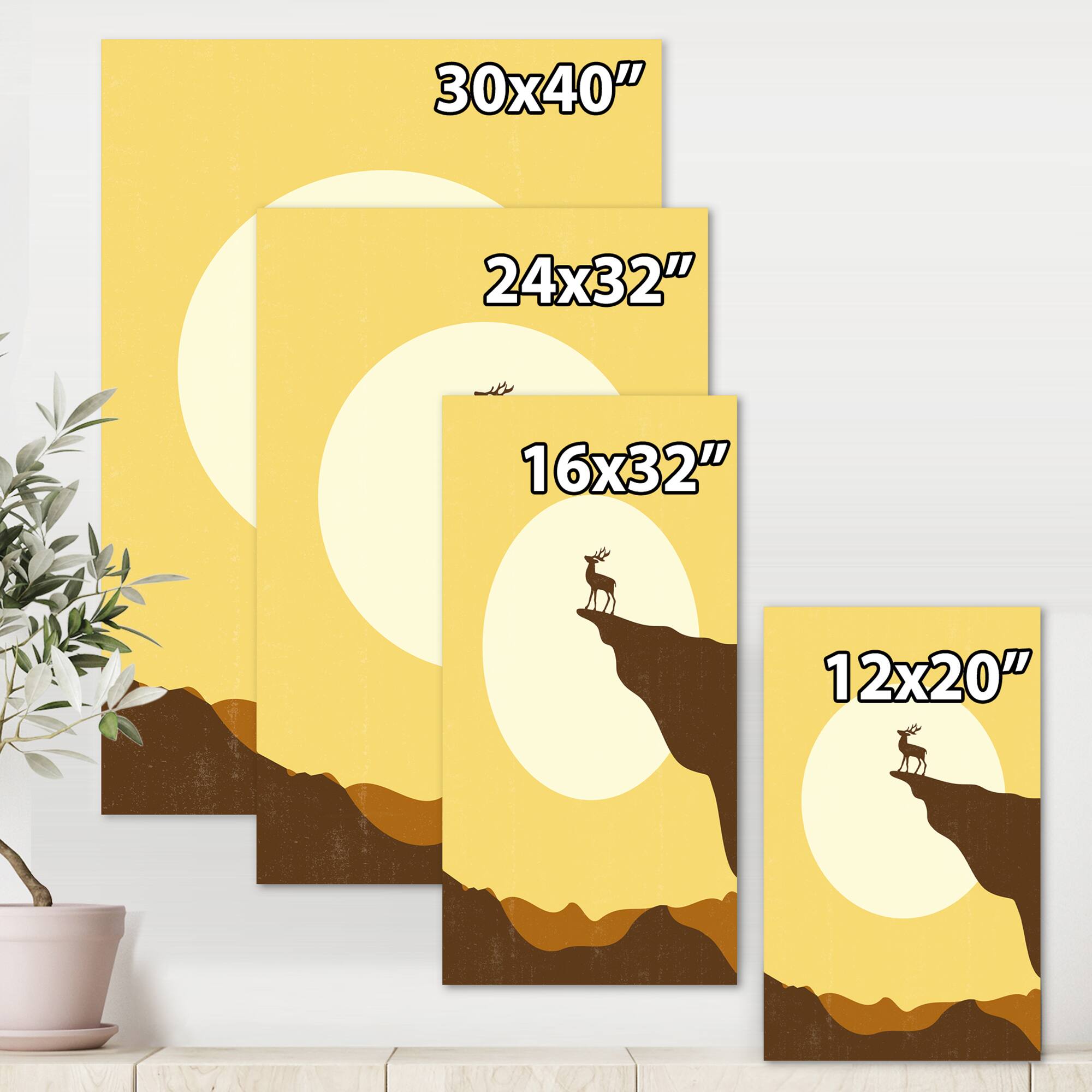 Designart - Minimalistic Deer At Sunset On Mountain Top Sunset - Lake House Canvas Wall Art Print