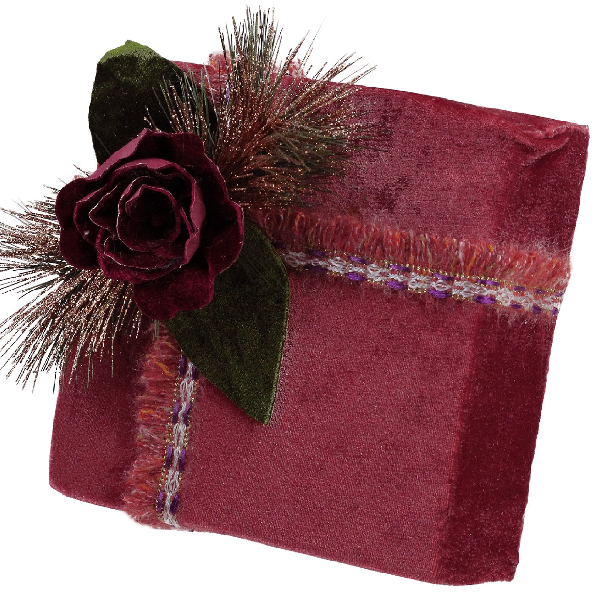 8" Dark Rose Gold Floral Accent Christmas Gift Box Décor