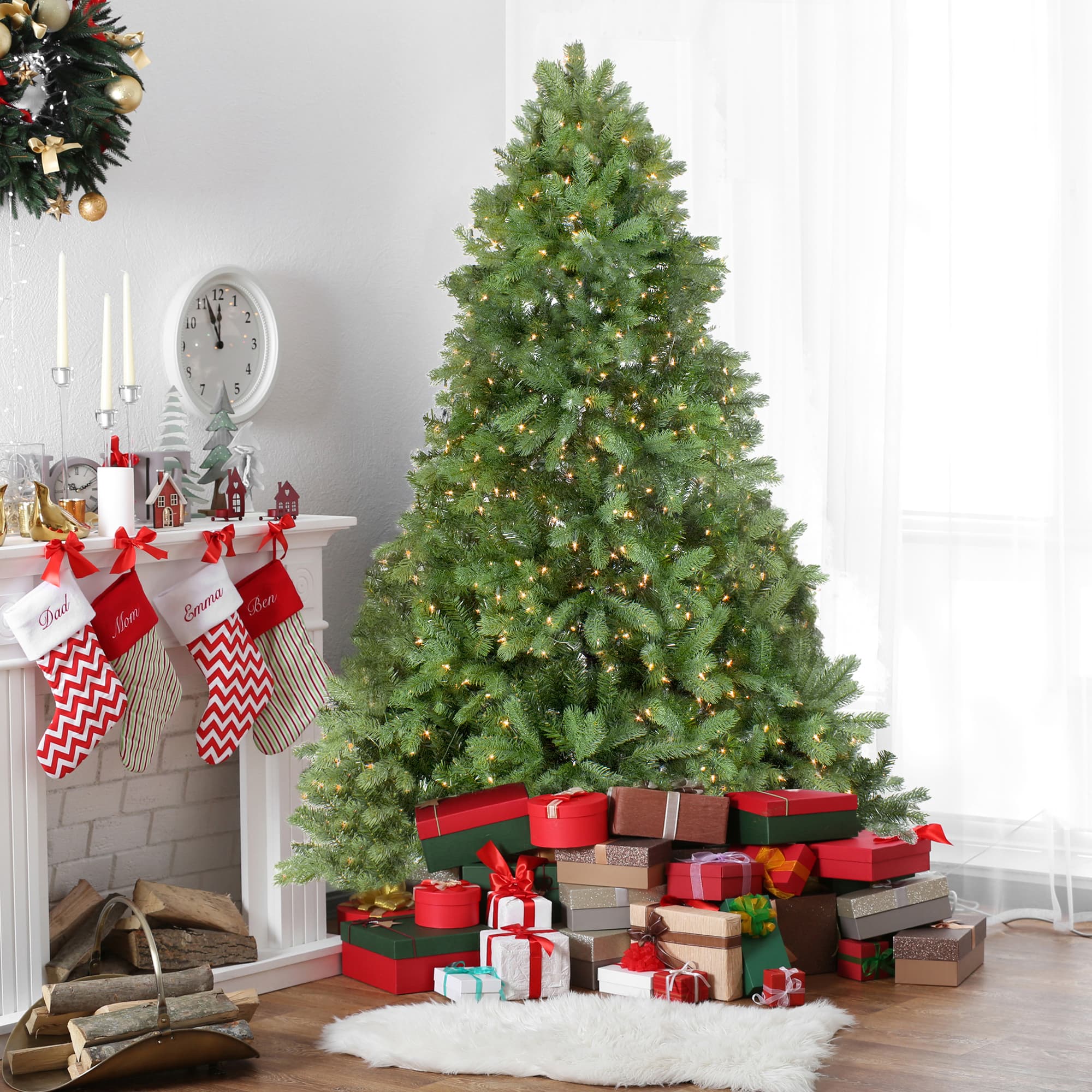 6.5ft. Pre-Lit Noble Fir Artificial Christmas Tree, Clear Lights