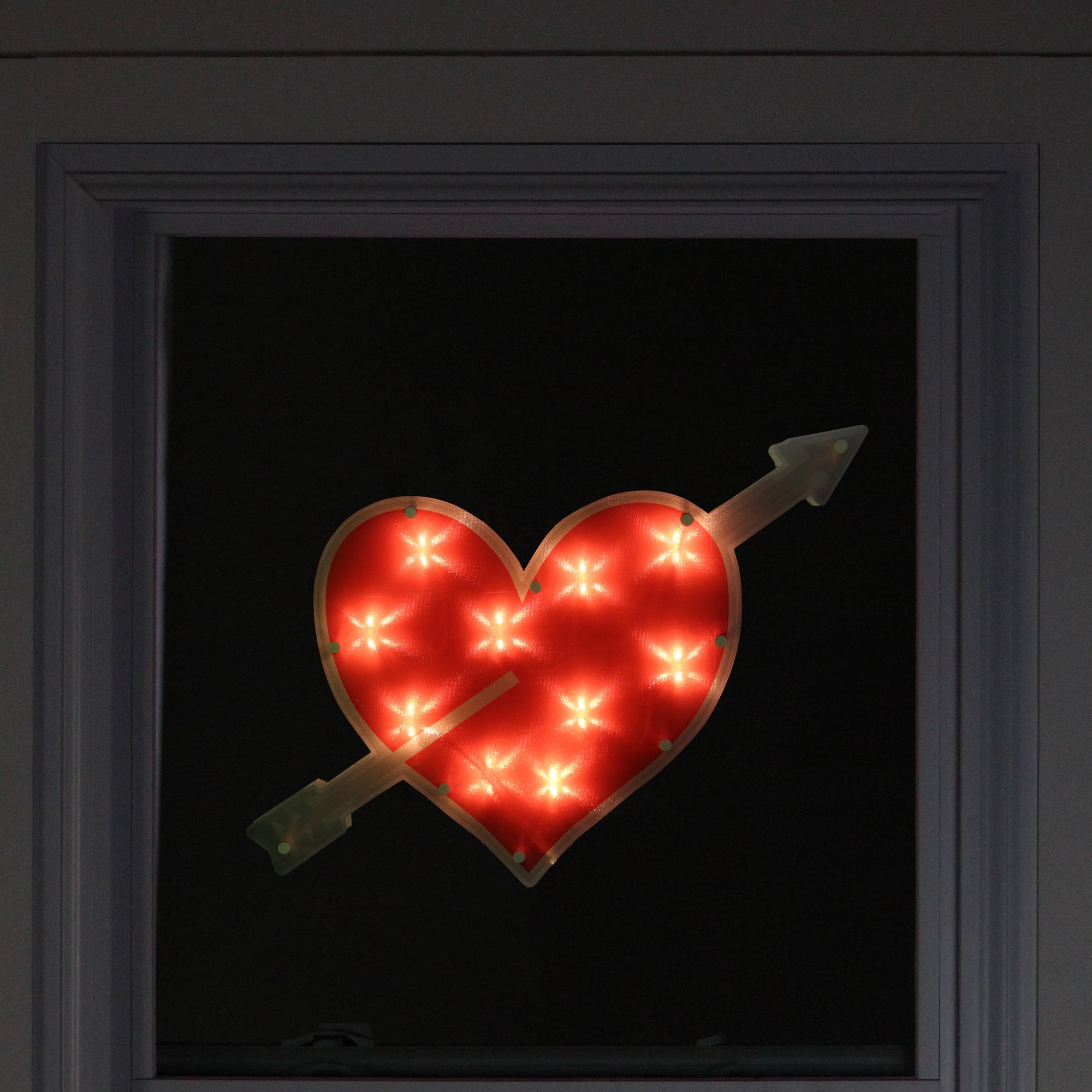 11" Lighted Red Heart with Arrow Window Silhouette Decoration