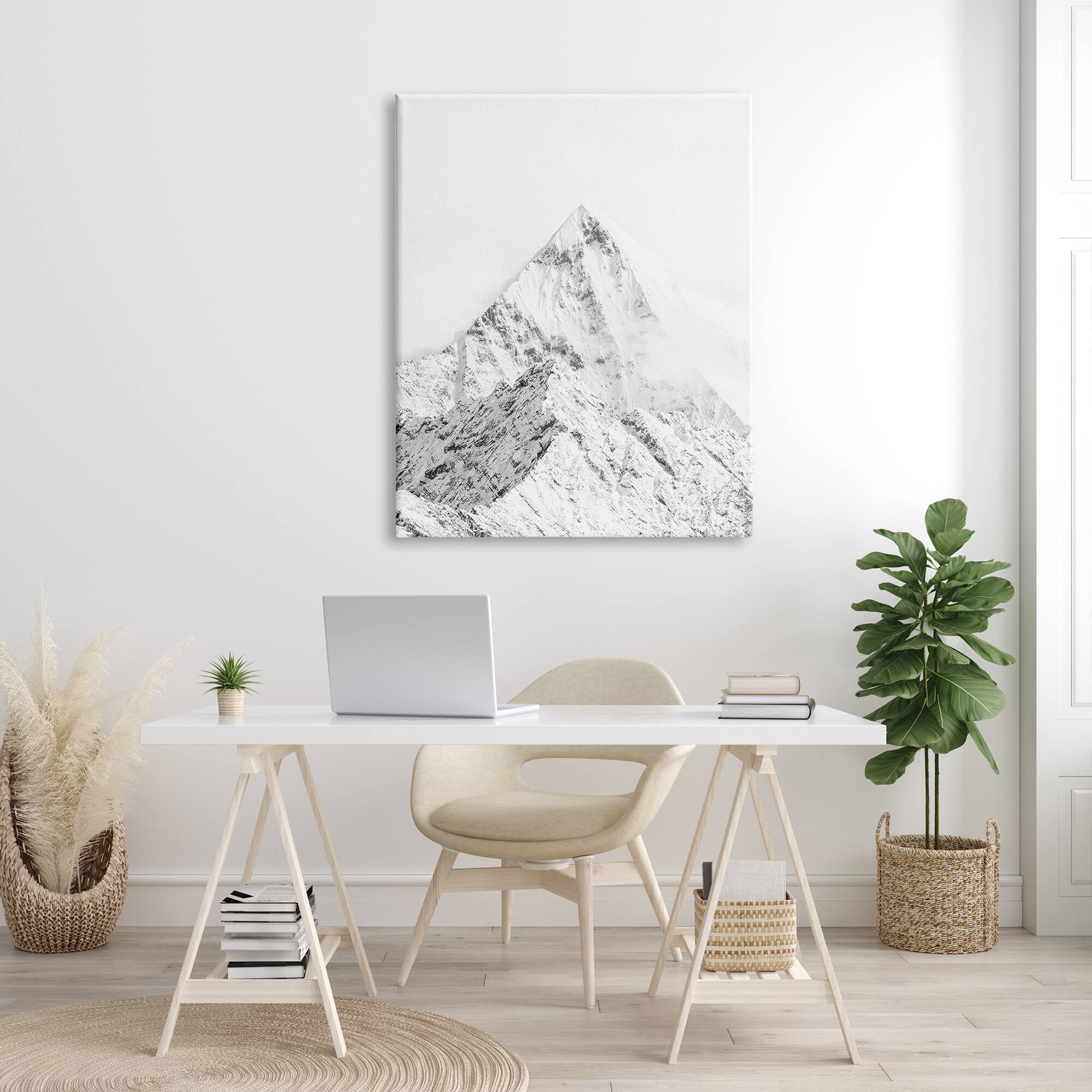 Stupell Industries Snowy Mountain Peak Sharp Lines Black White Canvas Wall Art