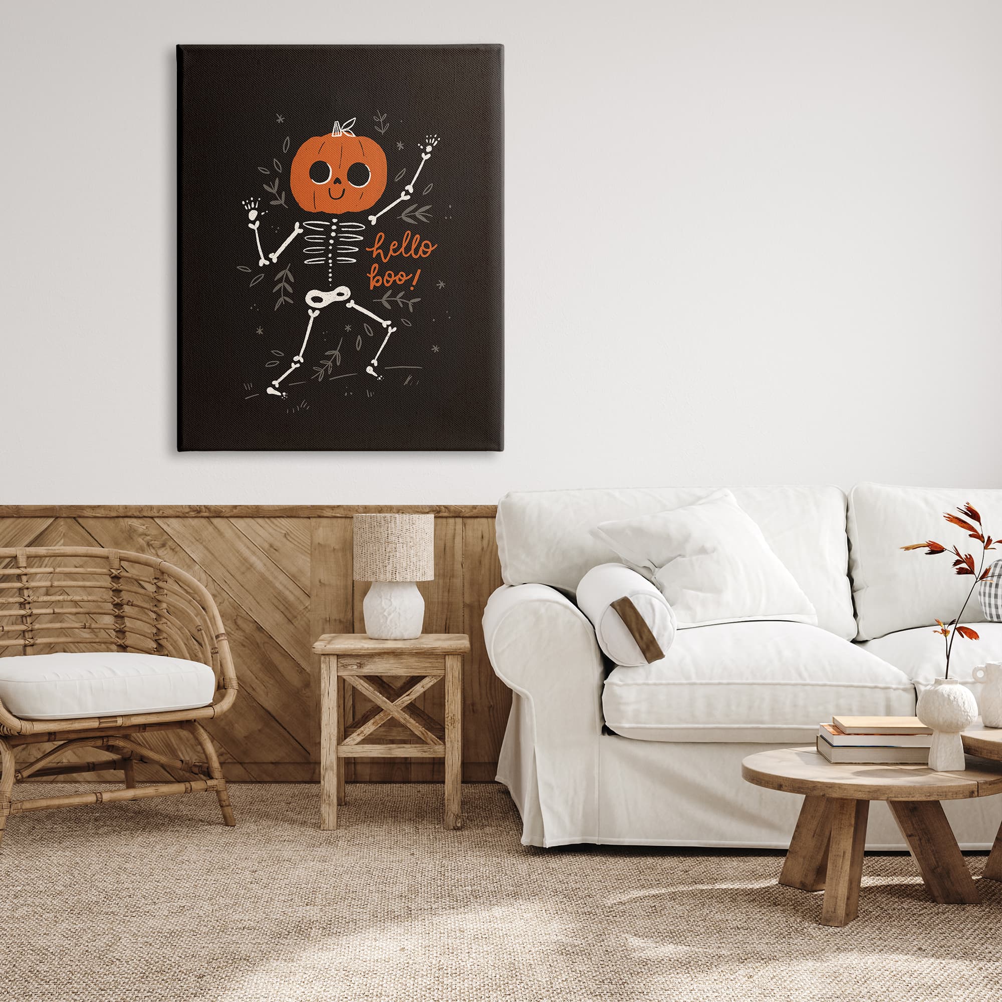 Stupell Industries Hello Boo Halloween Smiling Skeleton Canvas Wall Art