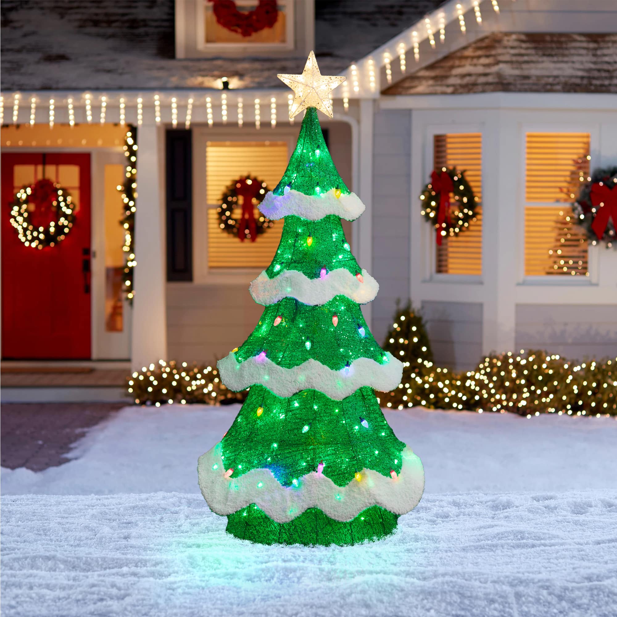 Glitzhome® 74.5"H Lighted Christmas 3D Mesh Tree Outdoor Decor