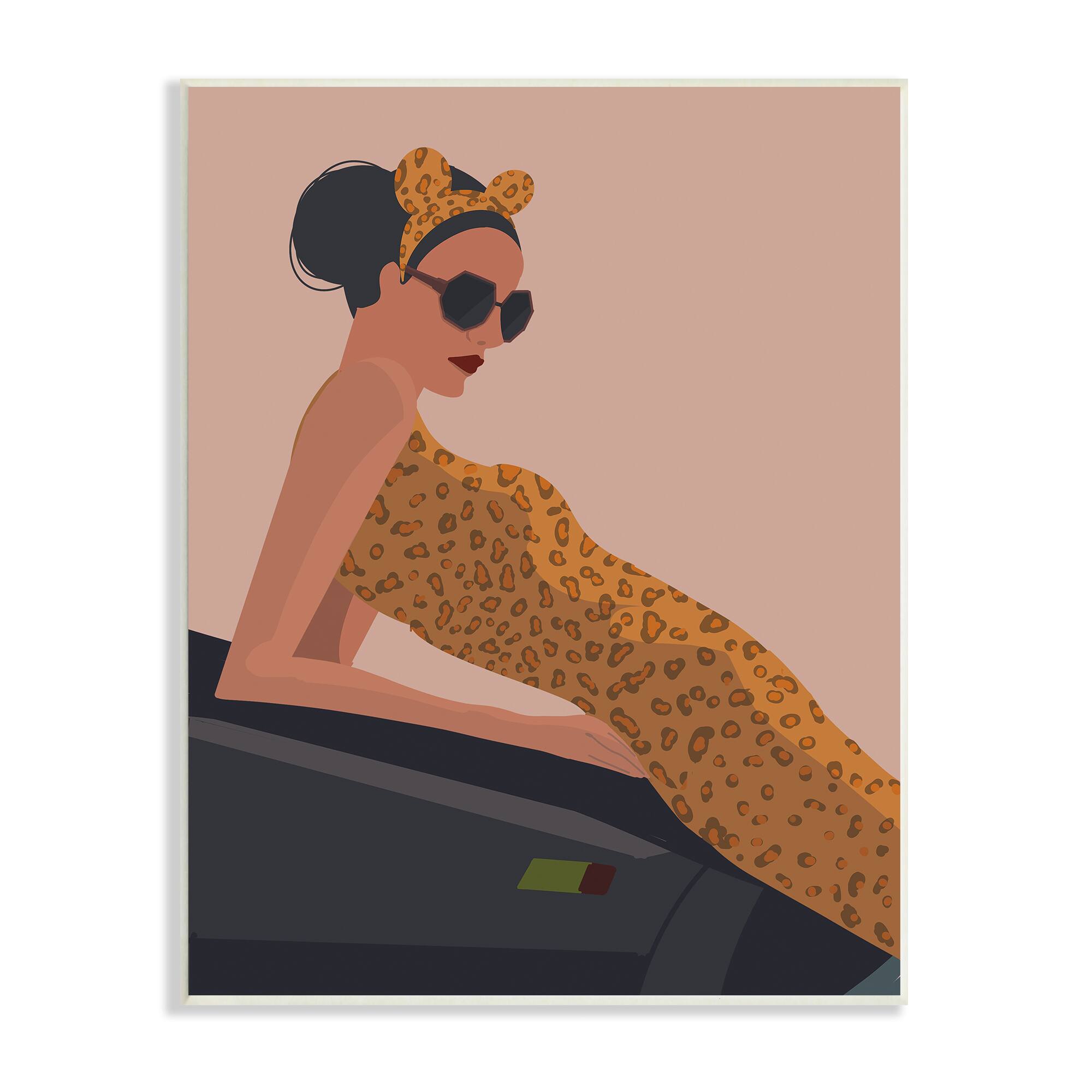 Stupell Industries Fashion Trend Woman Cheetah Print Dress Sports Car Wall Plaque
