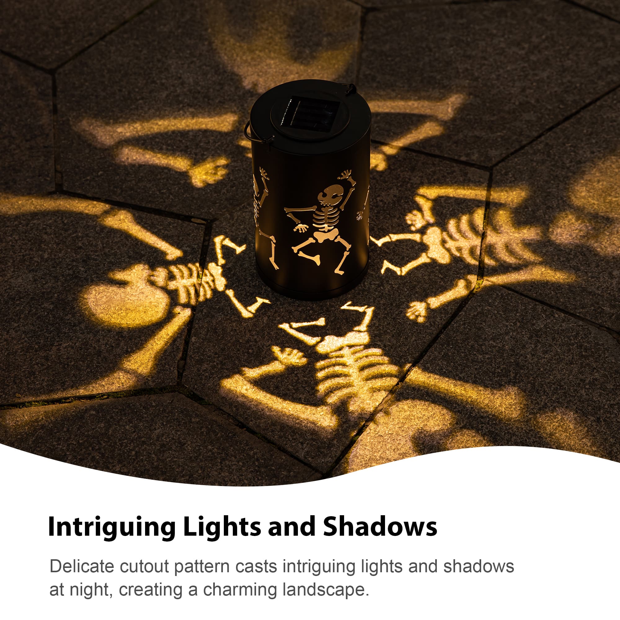 Glitzhome&#xAE; 10.75&#x22; Halloween Metal Skeleton Solar Powered LED Lantern