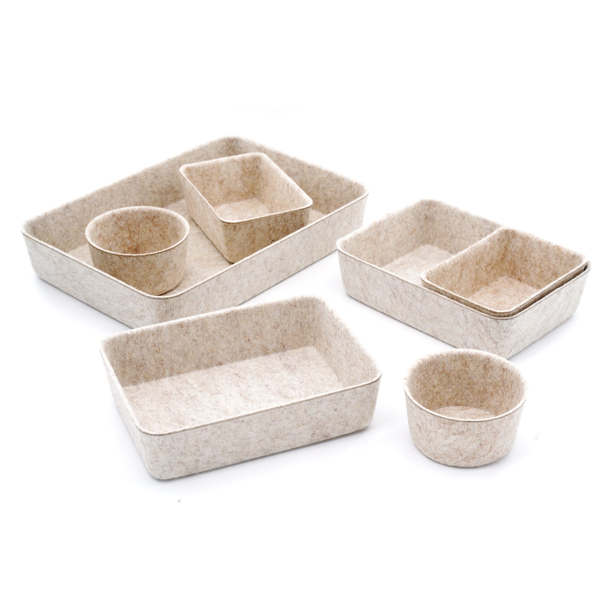 Welaxy 7 Piece Felt Round Cups & Trays Drawer Organizer Set