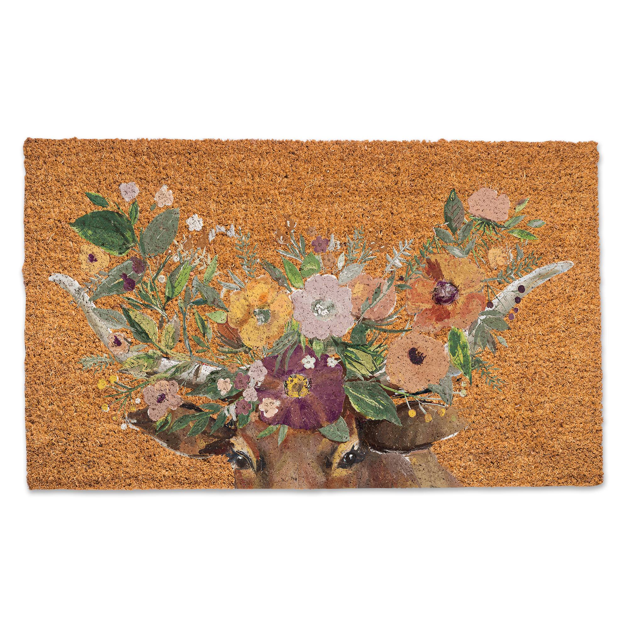 Steer with Flower Horns Doormat