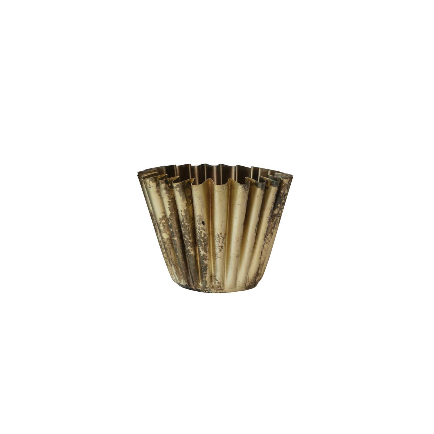 Hello Honey® 4" Antique Brass Finish Pleated Metal Vase