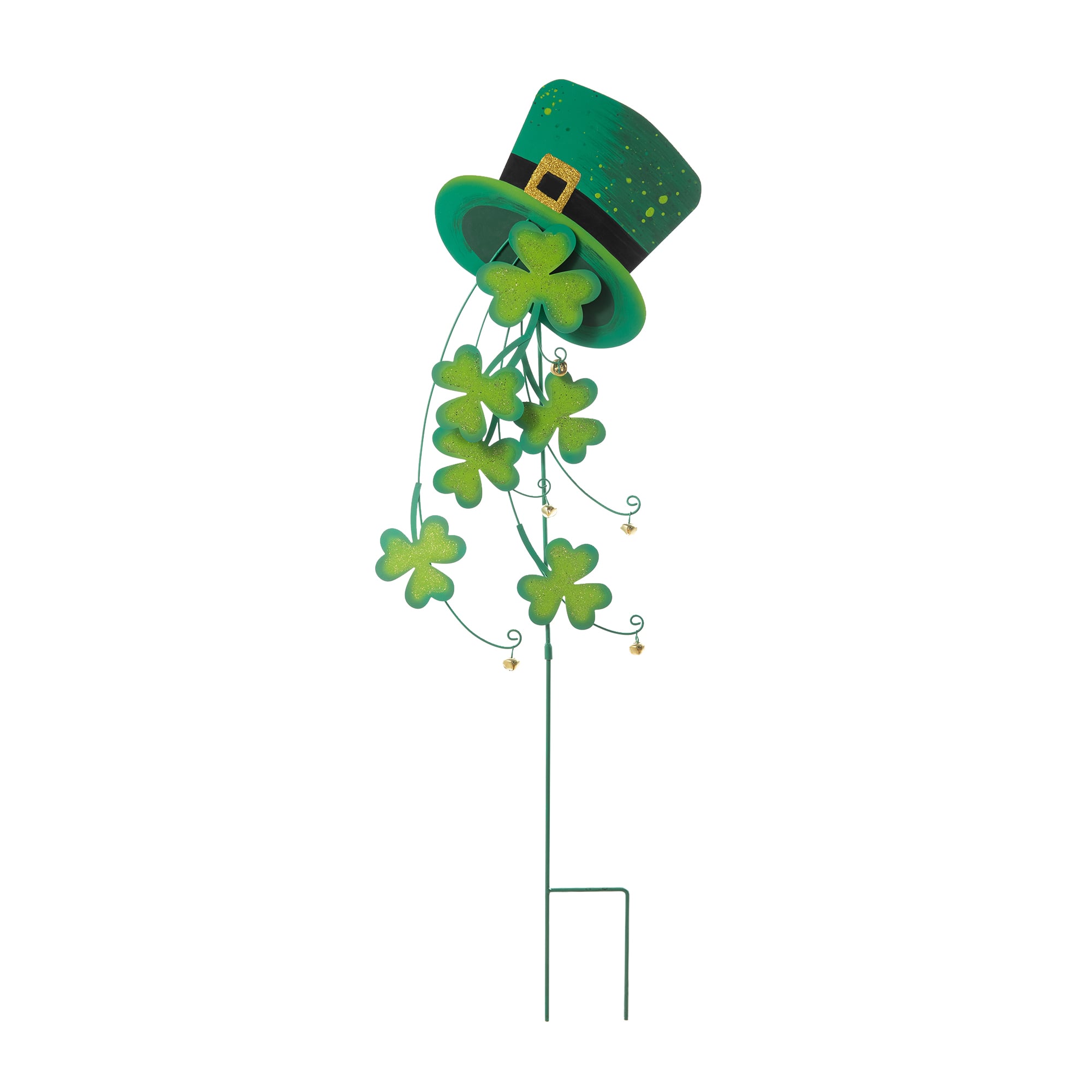 Glitzhome® 42" St. Patrick's Metal Leprechaun Hat Shamrocks Yard Stake