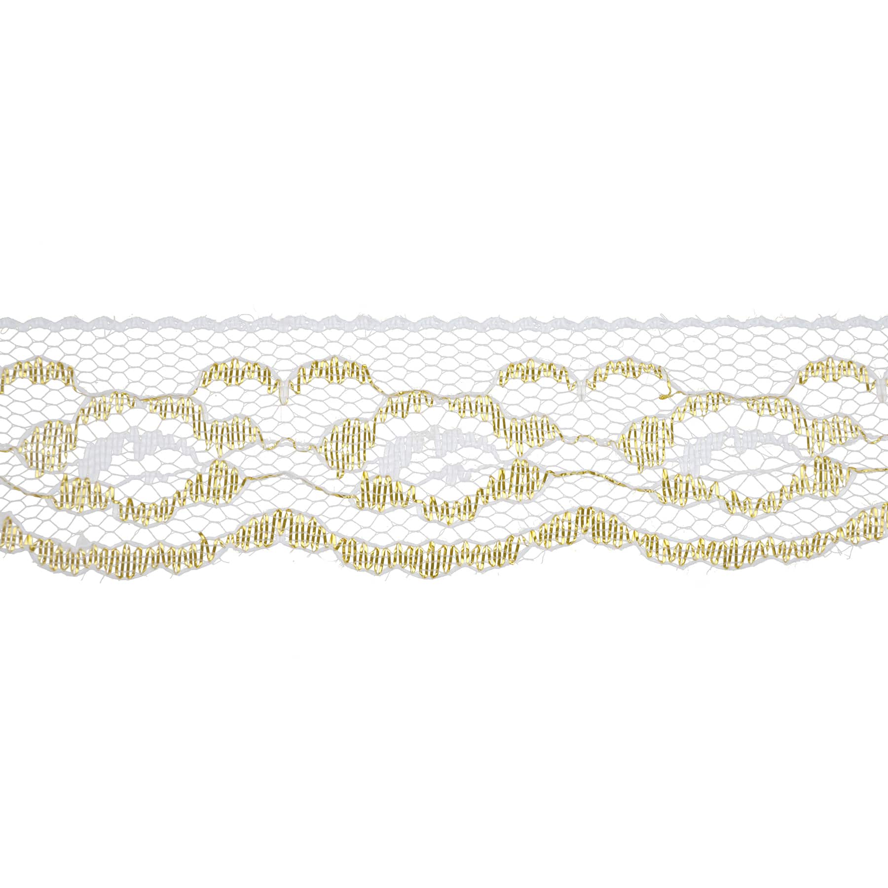 1.25'' x 3 yd. White and Gold Lace Trim Ribbon by Celebrate It