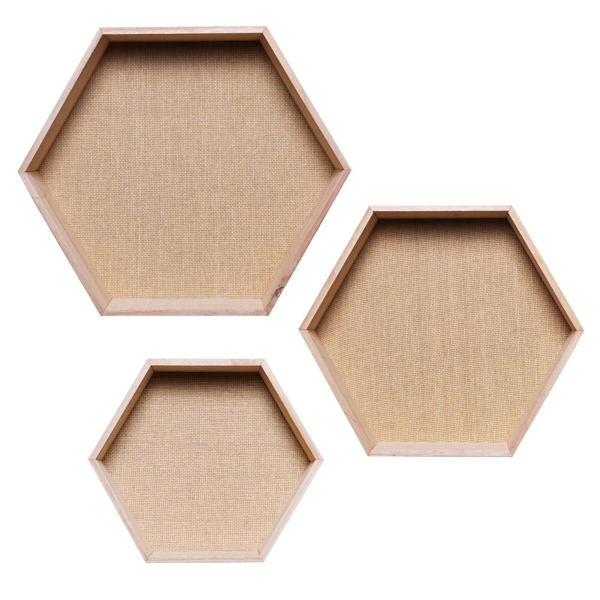 American Art Decor Natural Honeycomb Floating Wood Wall Shelves Set