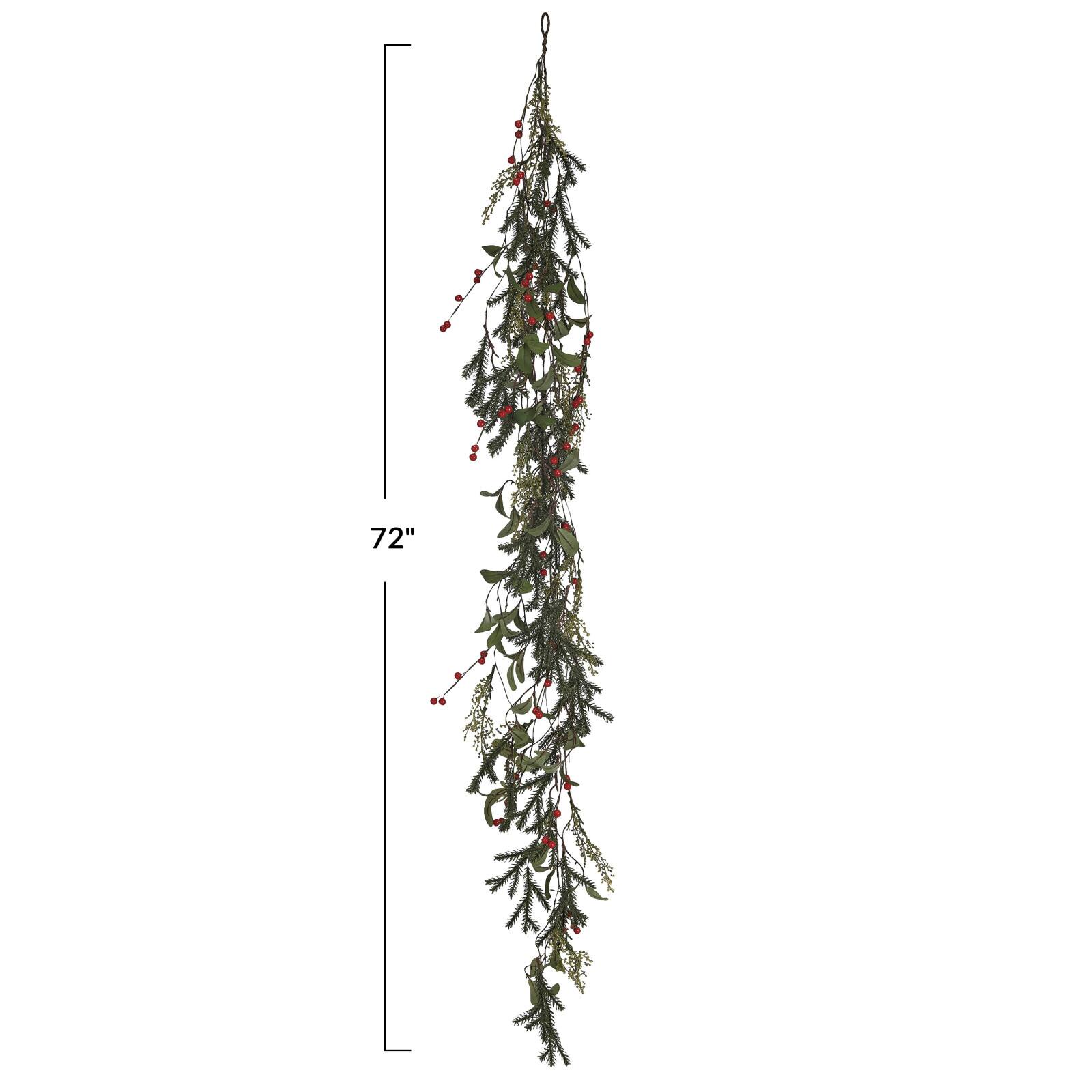 Hello Honey® 6ft. Green Faux Pine & Mistletoe Garland with Red Berries