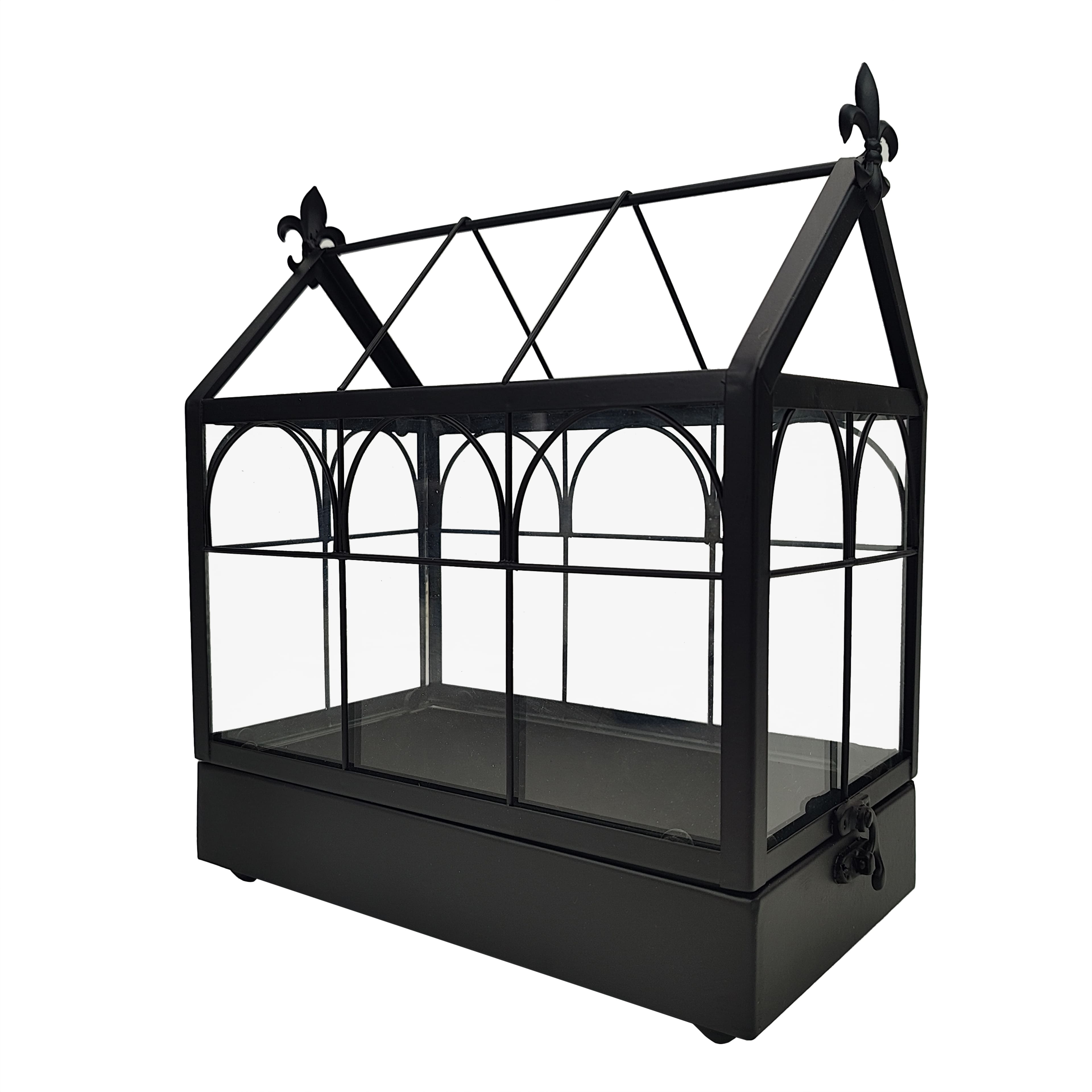 11" Black Glass & Metal Greenhouse Terrarium by Ashland®
