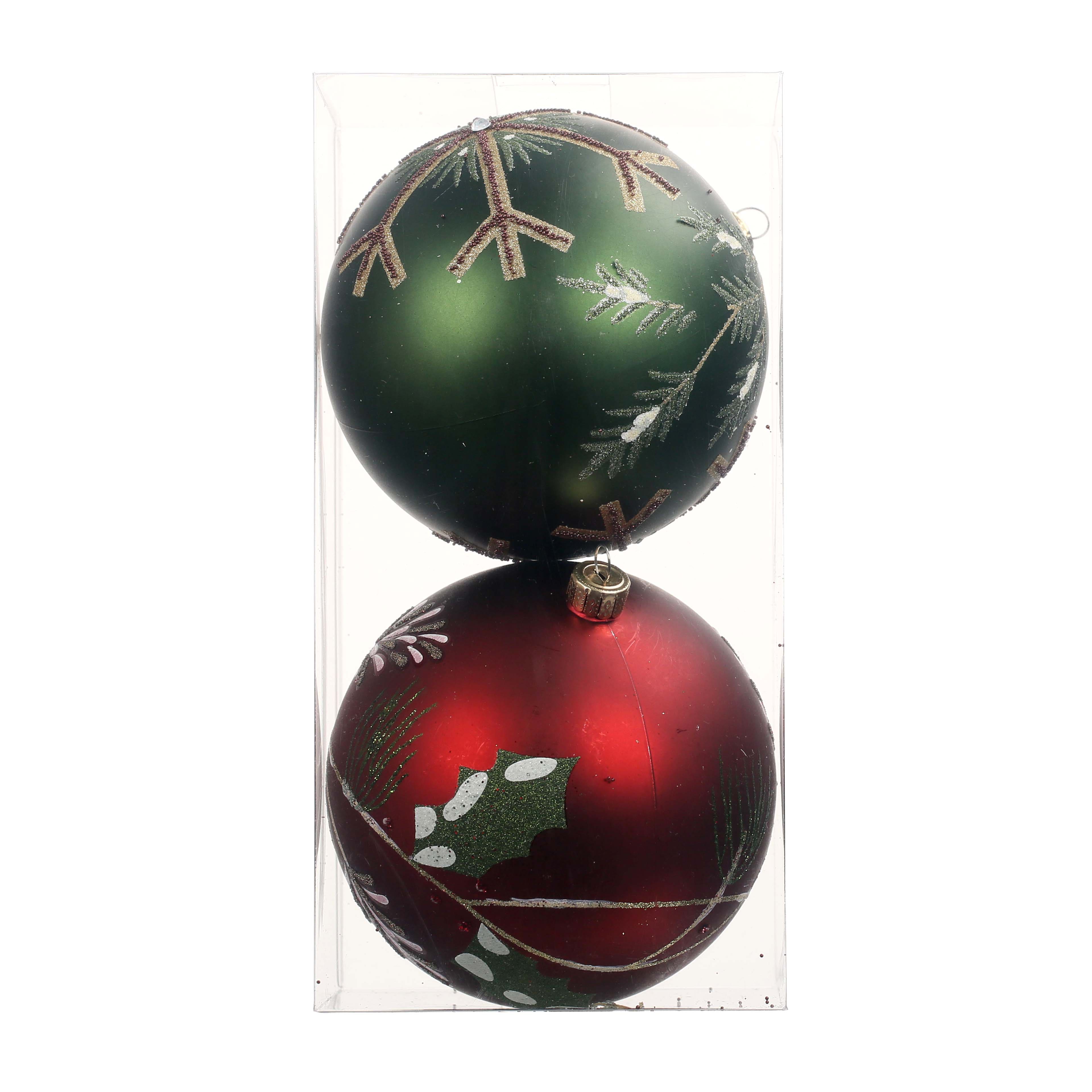 2 Pack 5&#x22; Green &#x26; Red Ball Shatterproof Ornaments by Ashland&#xAE;