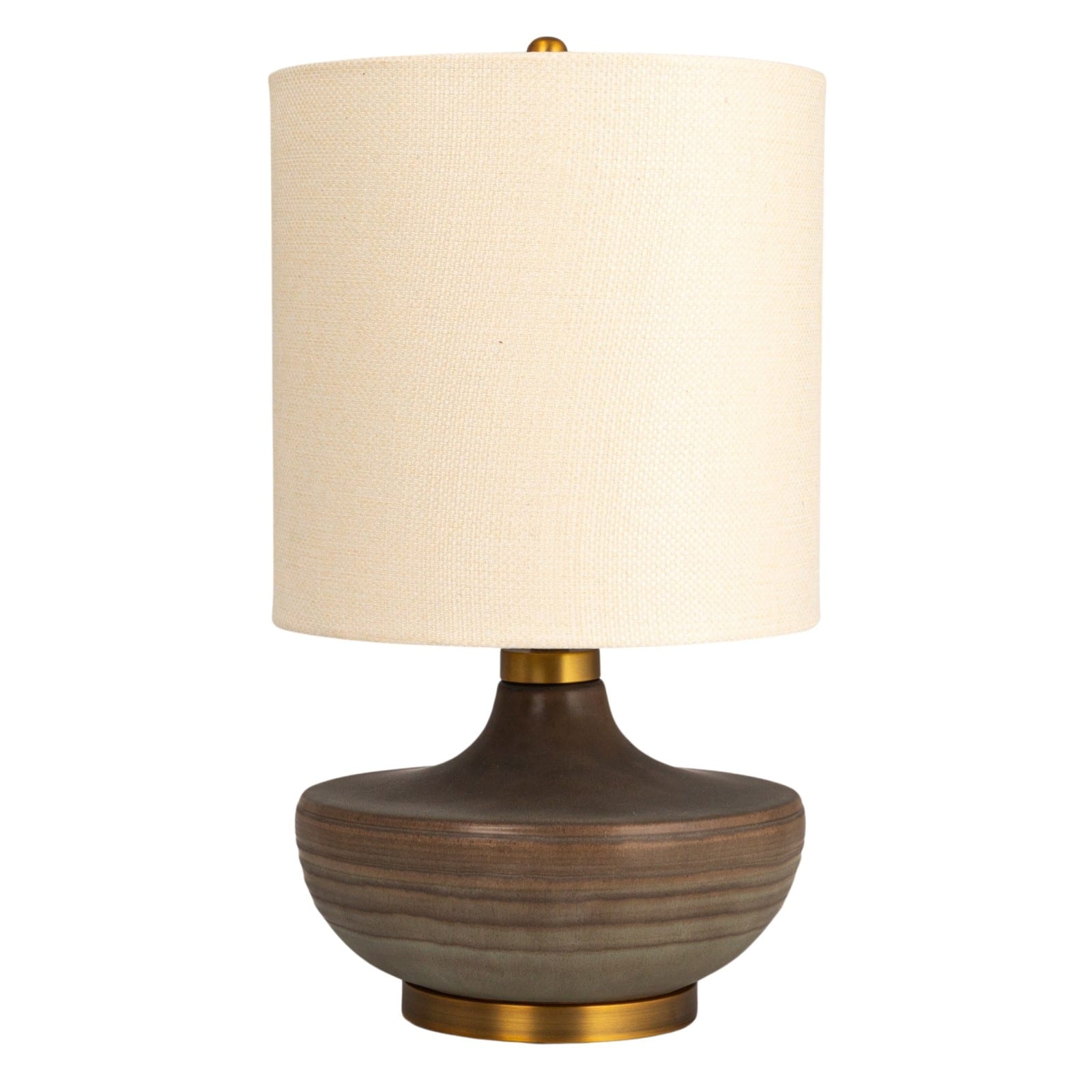 Hello Honey® Brown Stone Glaze Round Stoneware Table Lamp with Classic Cream Drum