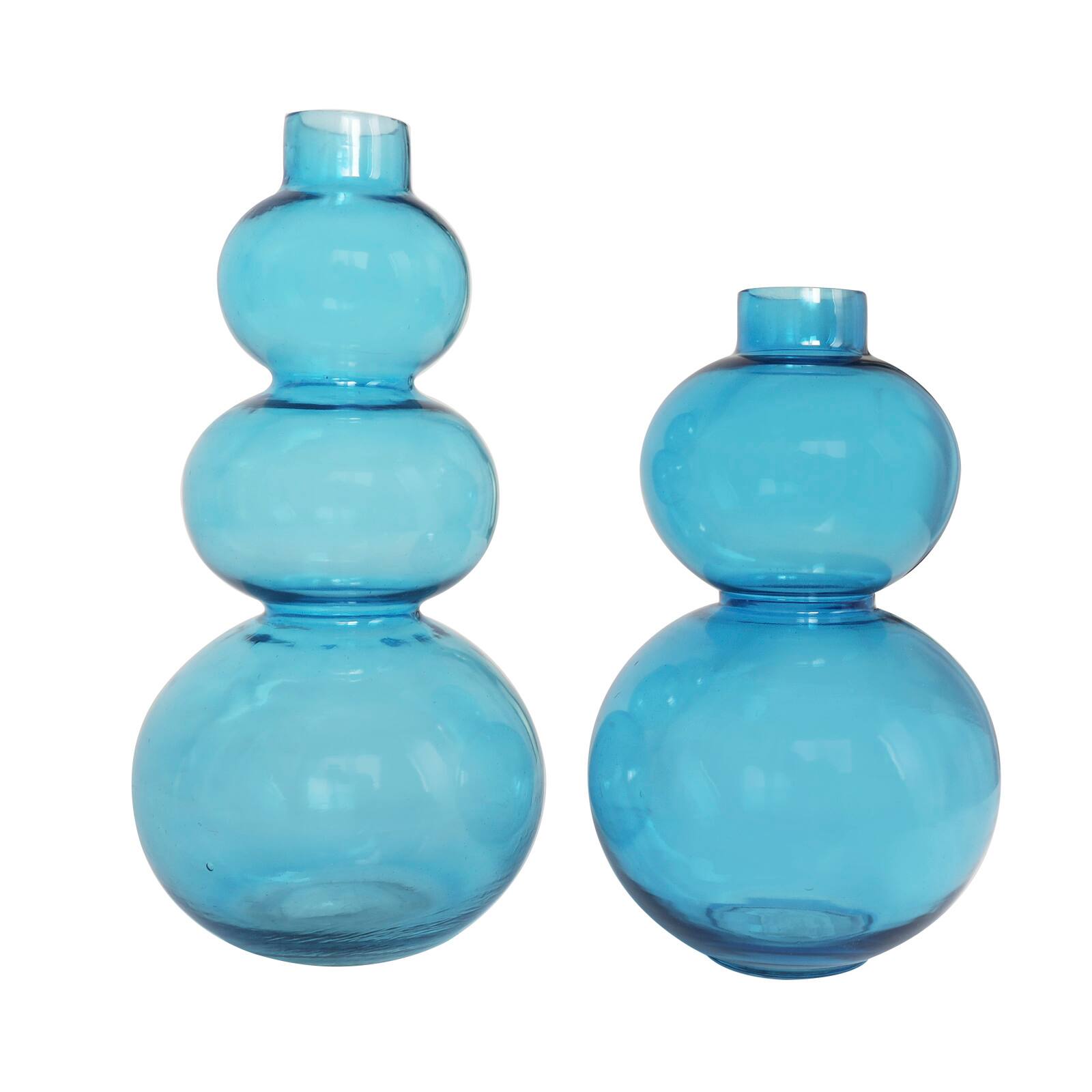 Blue Round Bubble Glass Vase Set