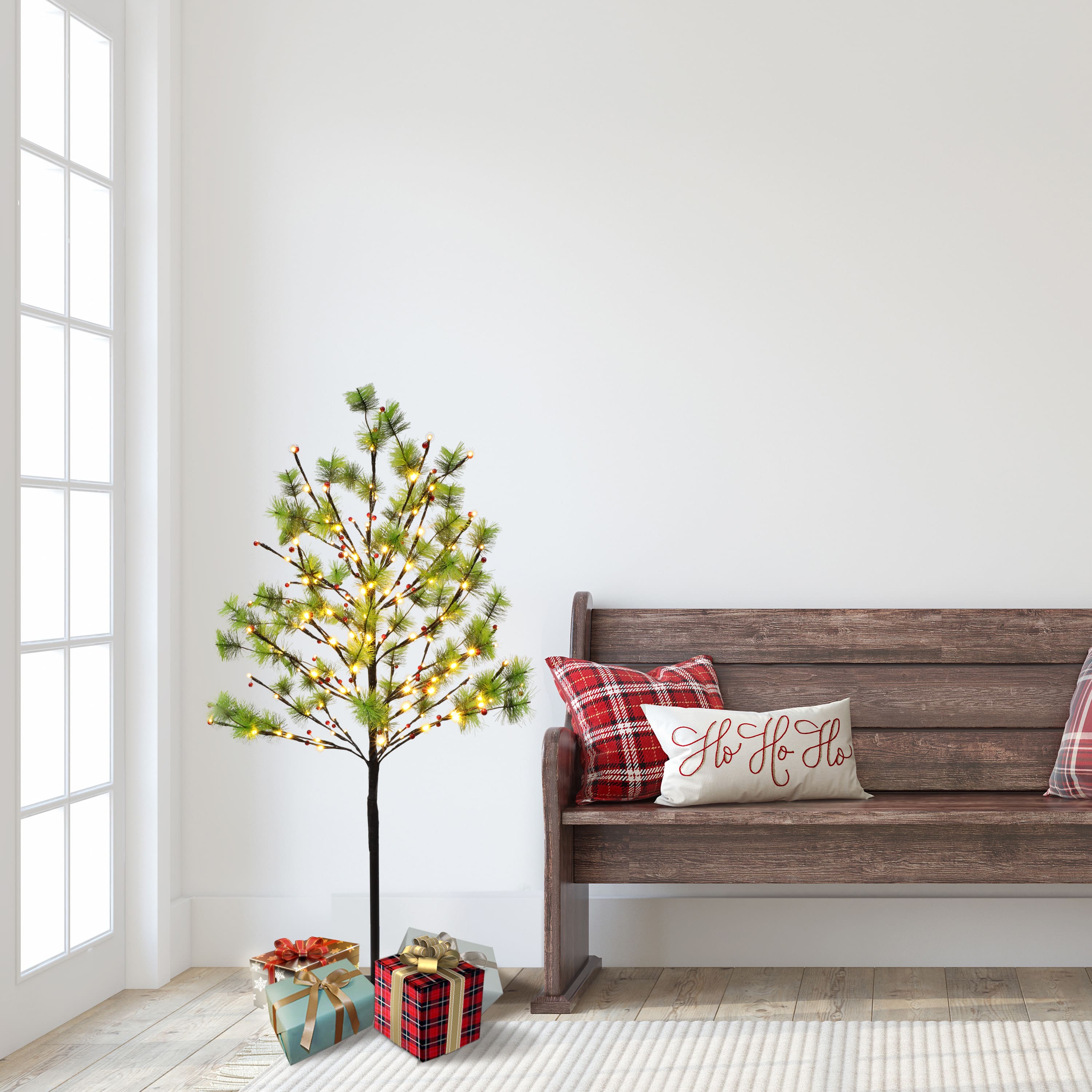 4ft. Pre-Lit Twig Tree, White LED Twinkle Lights