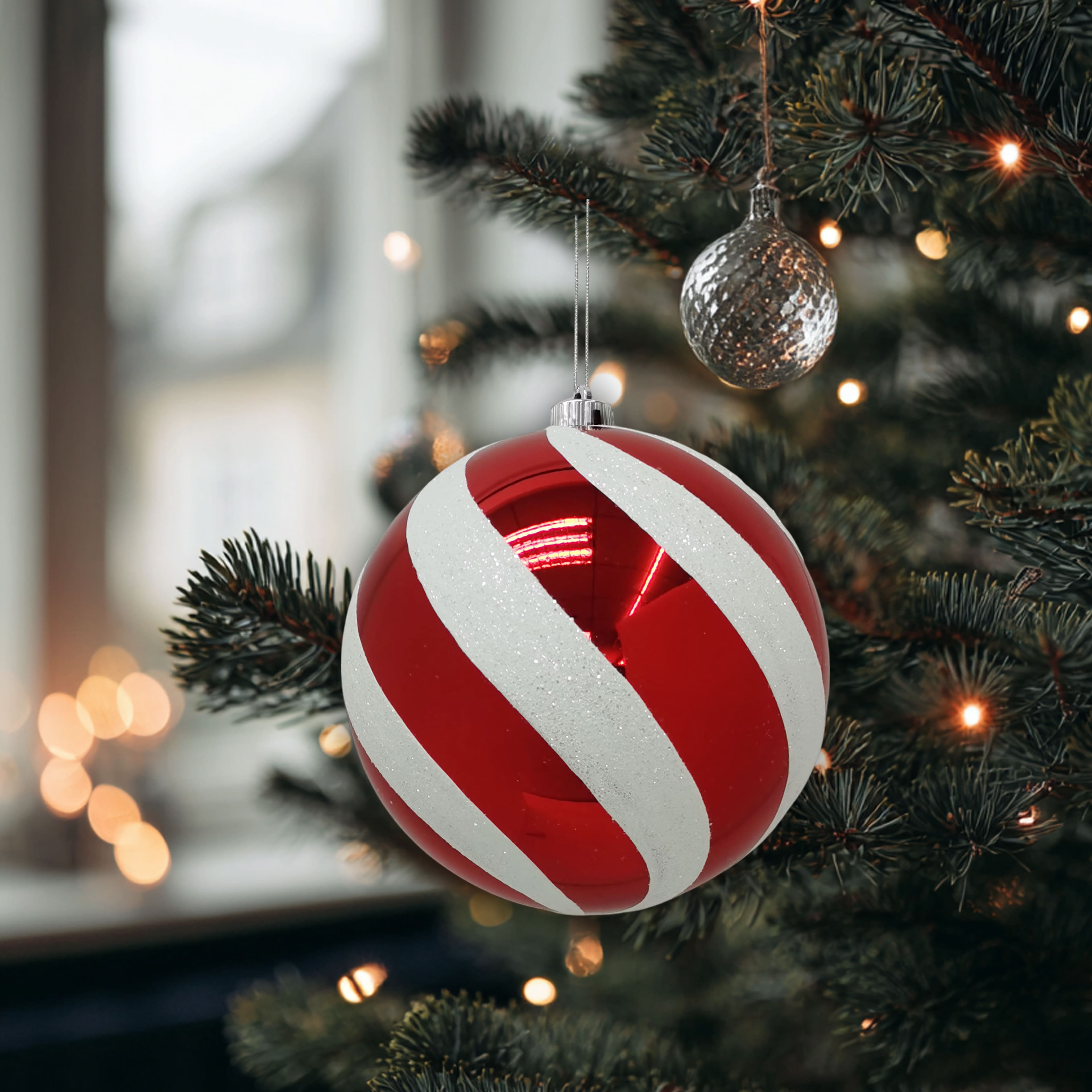 8.25&#x22; Red &#x26; White Glitter Jumbo Peppermint Twist Ball Ornament by Ashland&#xAE;