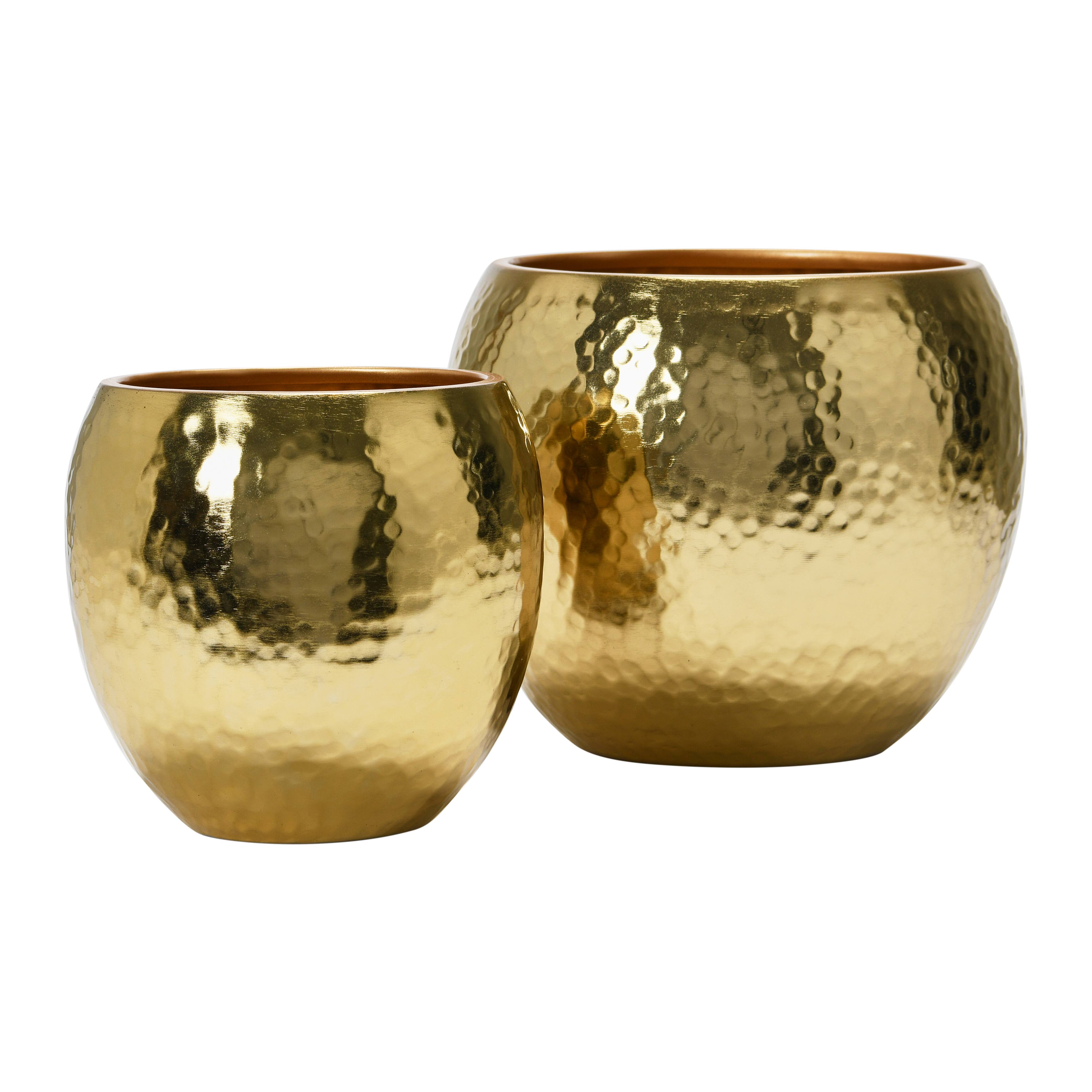 Hello Honey&#xAE; Brass Finish Hammered Metal Planters Set