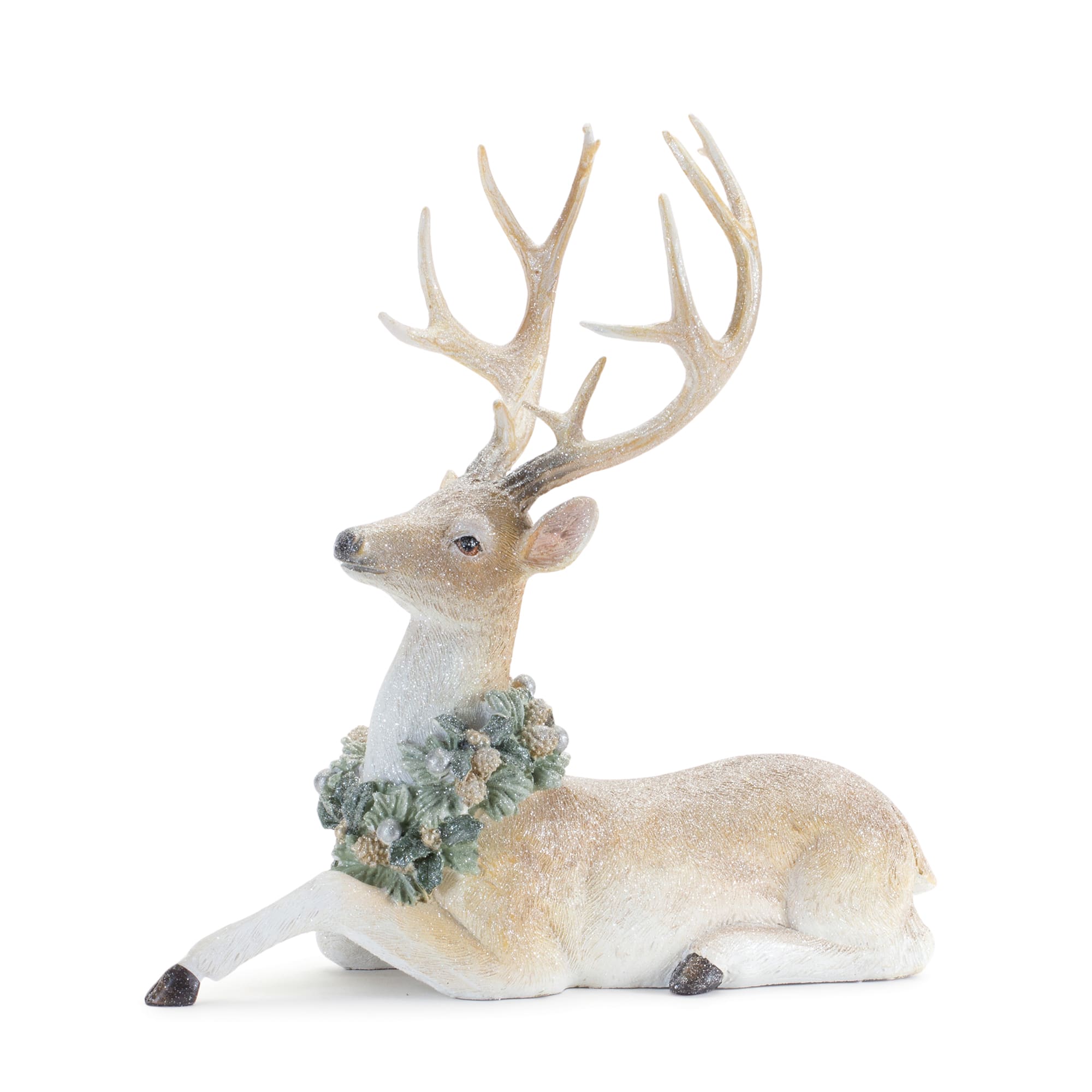 Glittered Deer with Holly Wreath Set