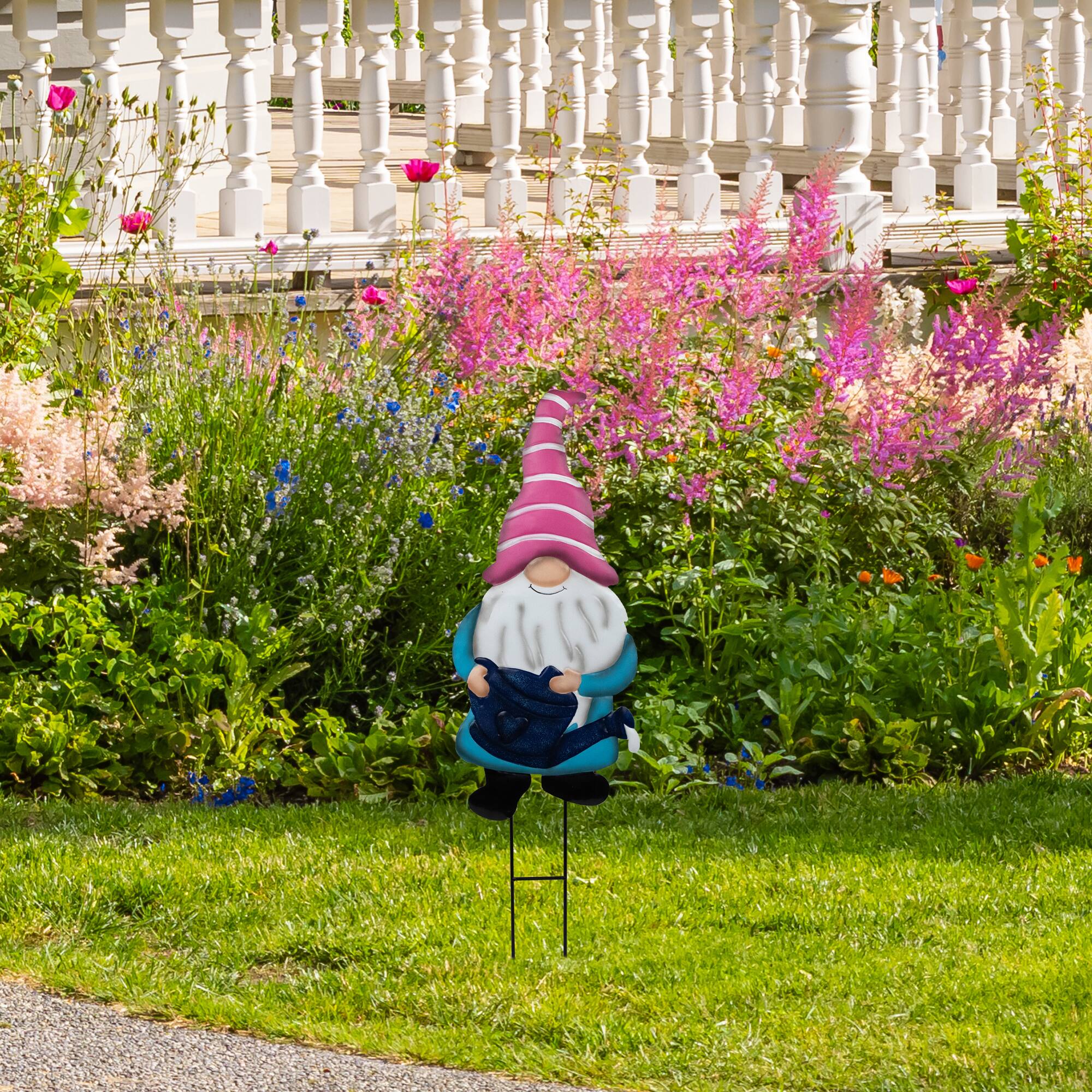 21.25" Blue Gardening Gnome Spring Yard Sign Garden Stake