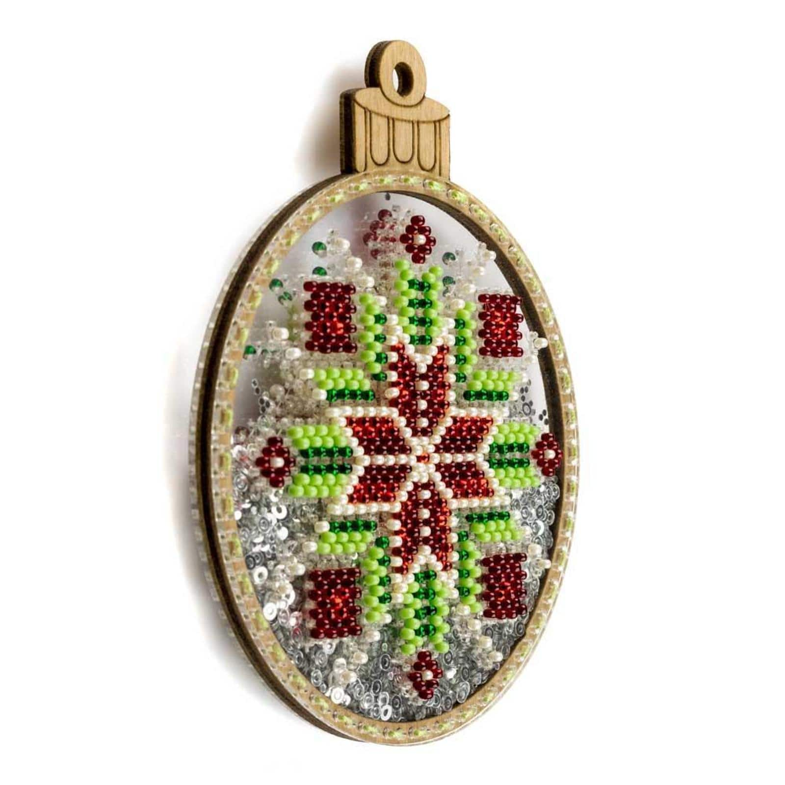 Wonderland Crafts Red &#x26; Green Star Ball Ornament Bead Embroidery Kit