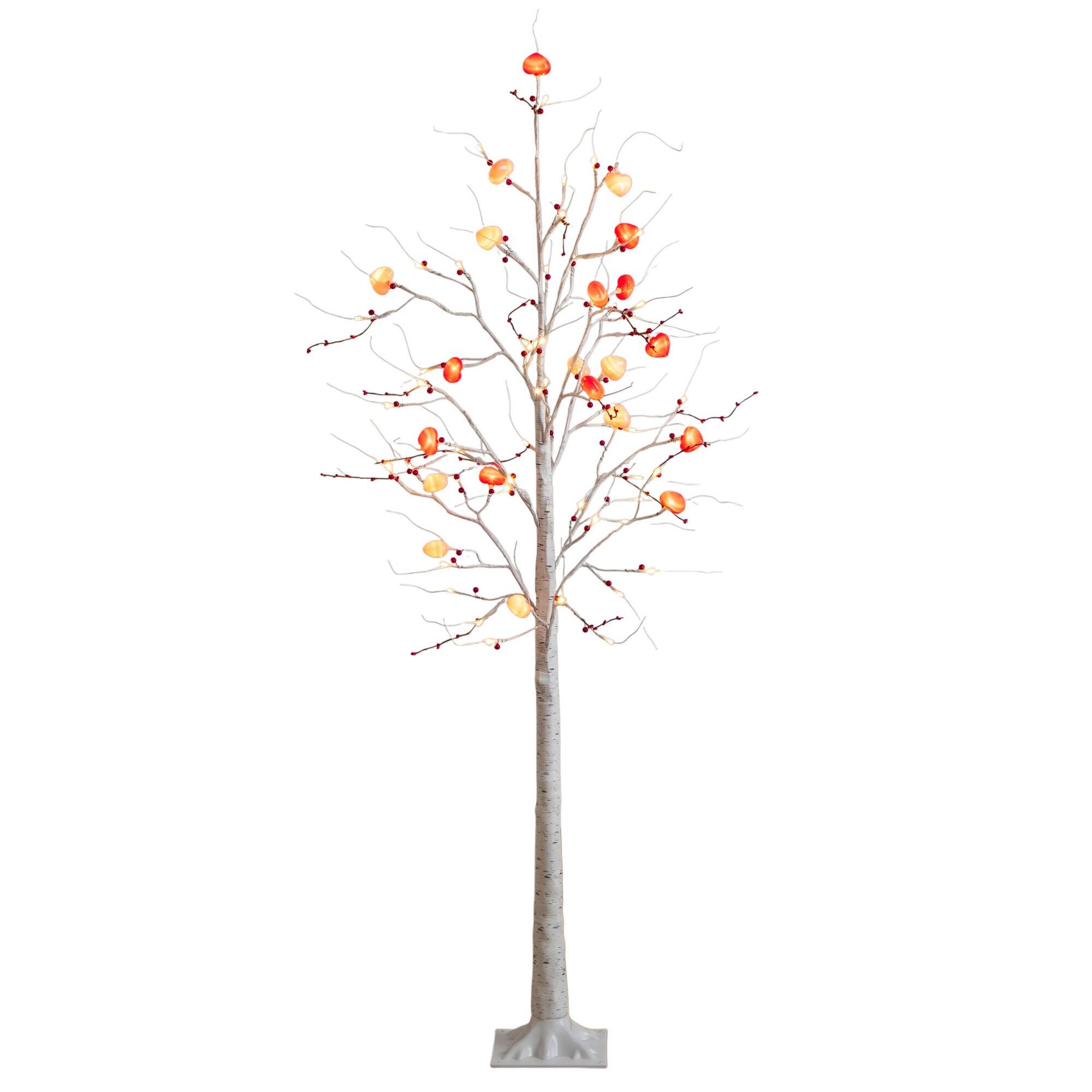 6ft. Pre-Lit Artificial Valentine's Day Twig Tree with 96 Heart Shaped LED Lights and Red Berries