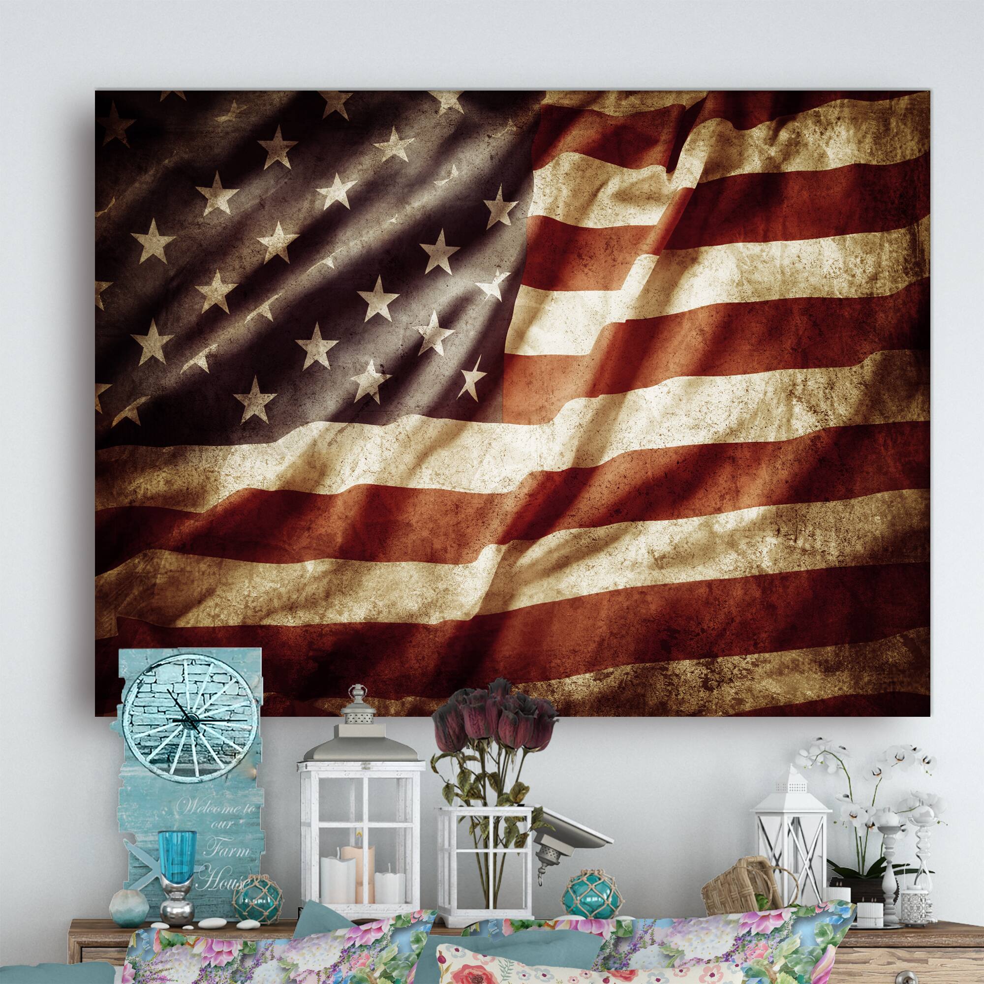 Designart - American Flag - Contemporary Canvas Art Print