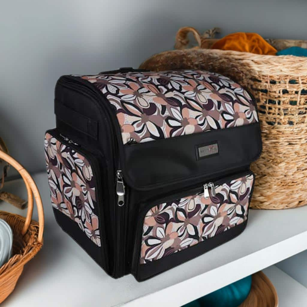 Everything Mary Brown Floral Deluxe Collapsible Rolling Craft Bag