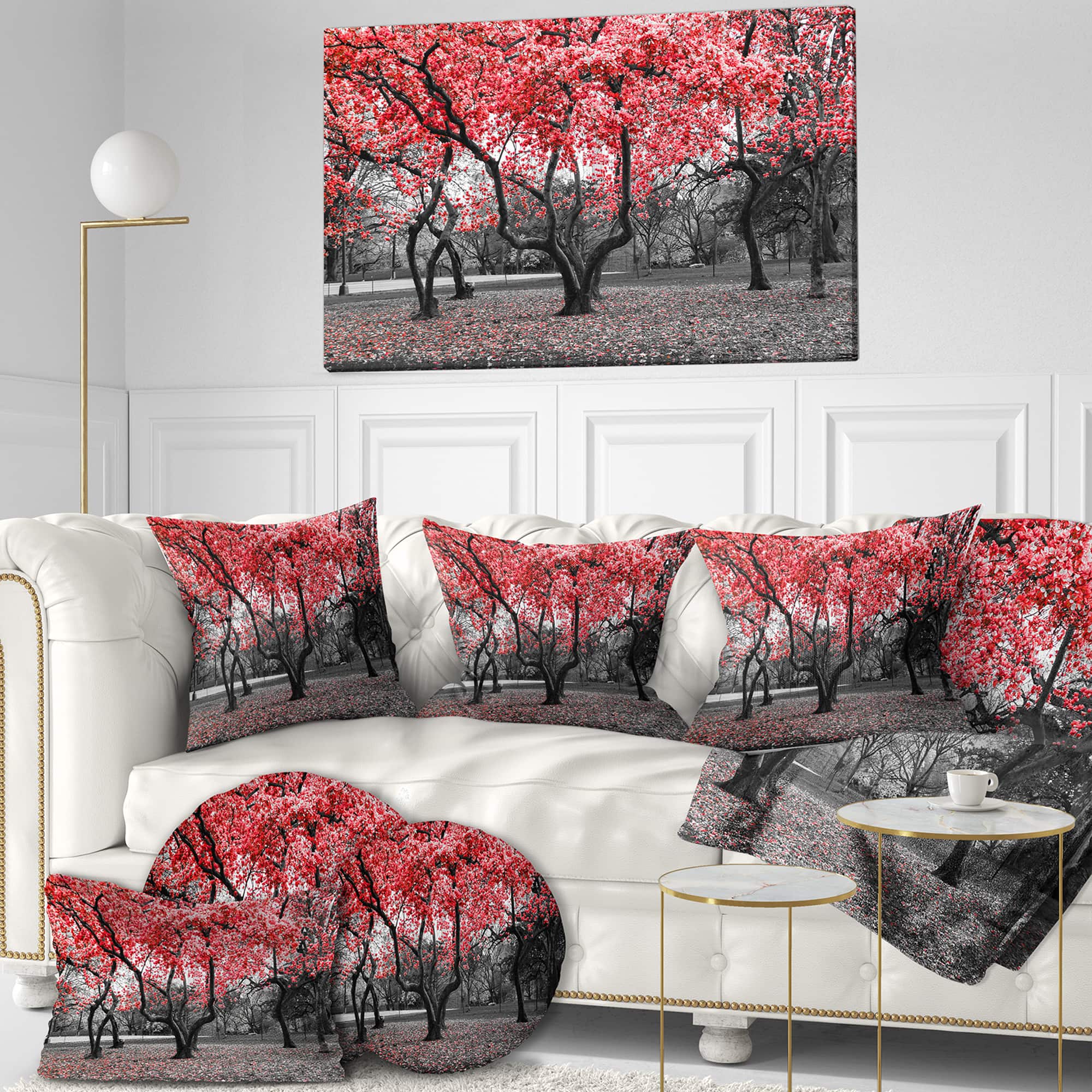 Designart - Red flower Trees Blossom - Floral Landscapes Photographic on wrapped Canvas