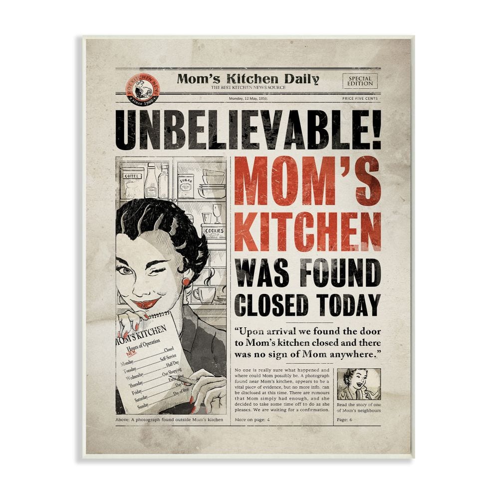 Stupell Industries Mom's Kitchen Newspaper Wooden Wall Plaque